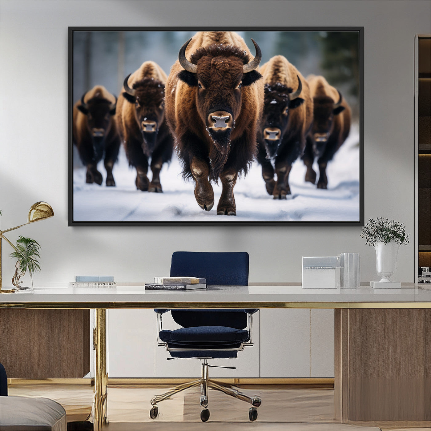 89854-MGV-CV-36X24-Buffalo Wall Art Canvas Print, American Bison Herd Wall Art Canvas Print - Bison Canvas Print