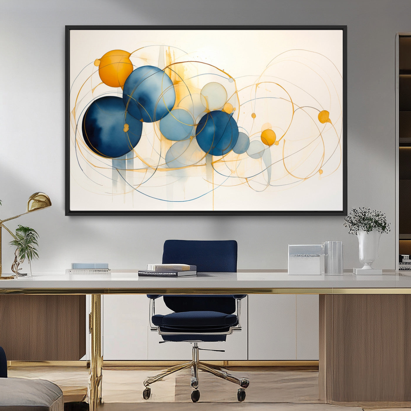 36188-MGV-FC-36X24_Black-Geometric Blue Orange Abstract Wall Art Canvas, Geometric Blue Orange Canvas Print