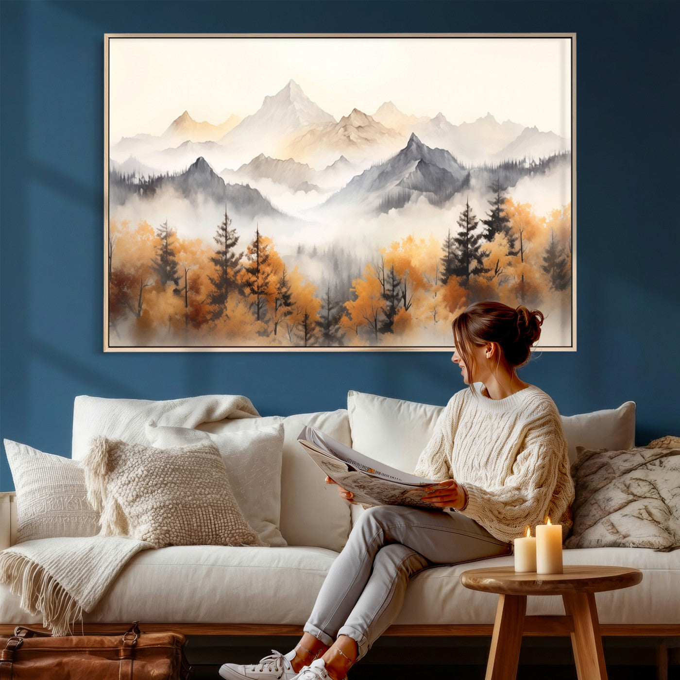 70049-MGV-CV-36X24 - Abstract Mountain Wall Art | Misty Mountain Forest and Mountains Canvas Print for Living Room,