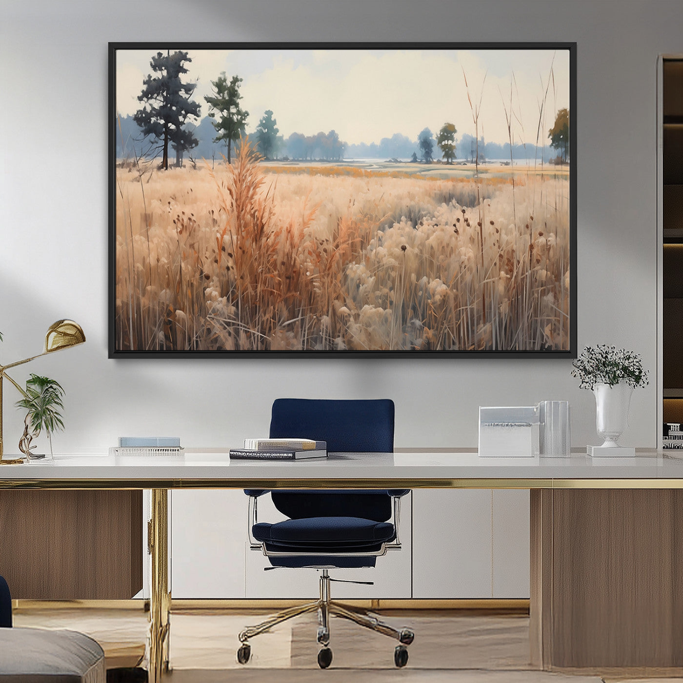 98822-MGV-CV-36X24-Golden Fields Canvas Wall Art Print – Serene Landscape of Nature’s Tranquility in Minimalist Modern