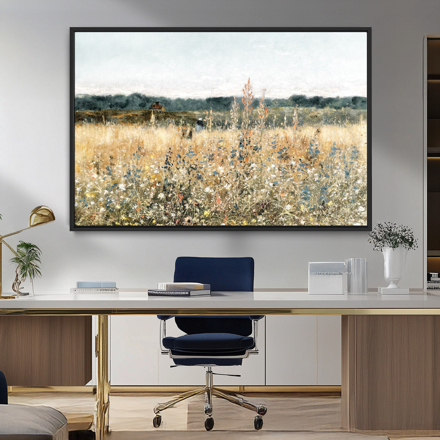 98941-MGV-FC-36X24_Black-Wildflower Field Wall Art Canvas | Nature-Inspired Landscape Canvas Print for Living Room or Office