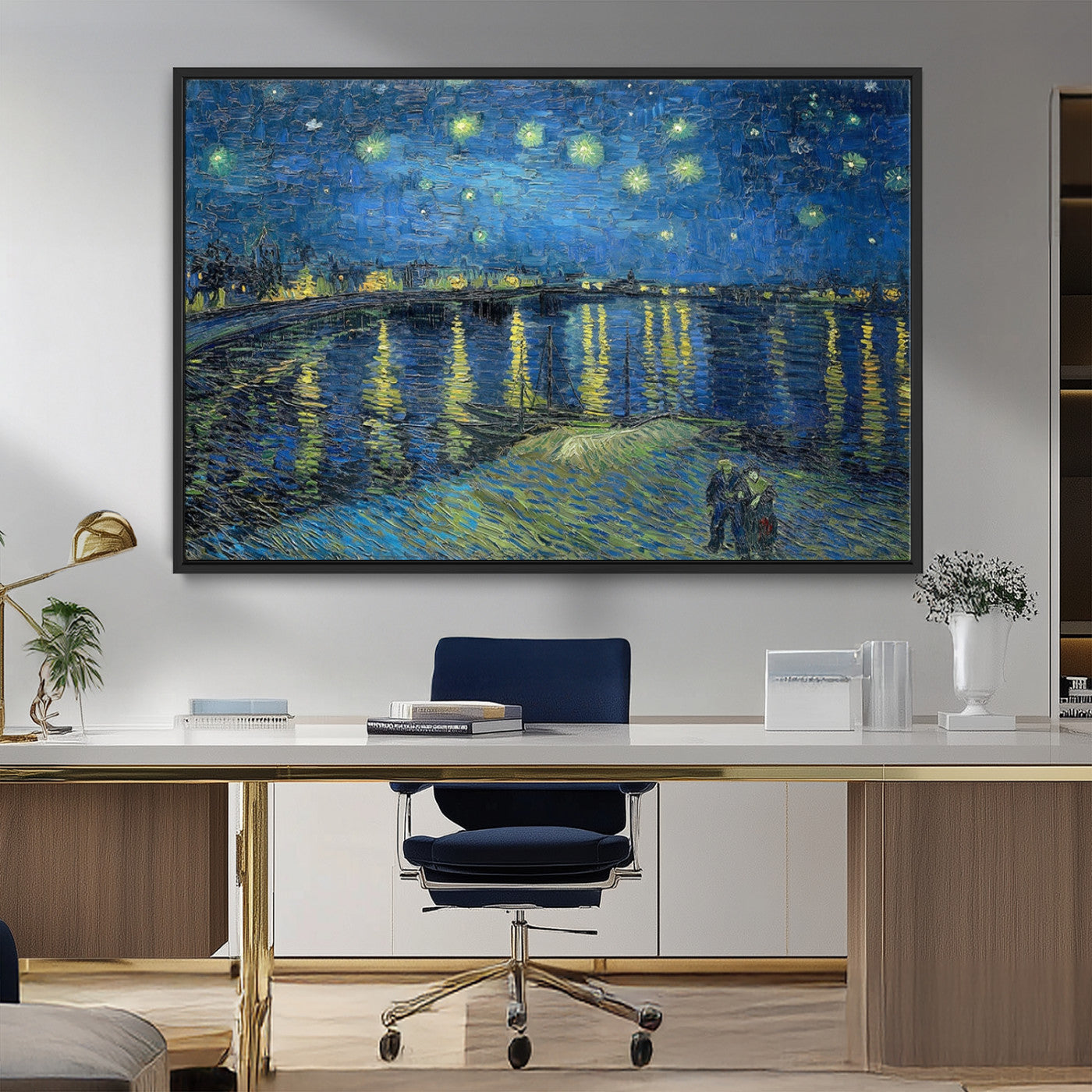 94605-MGV-FC-36X24_Black-Vincent van Gogh Starry Night over the Rhone Abstract Wall Art Canvas, Starry Night Canvas Print