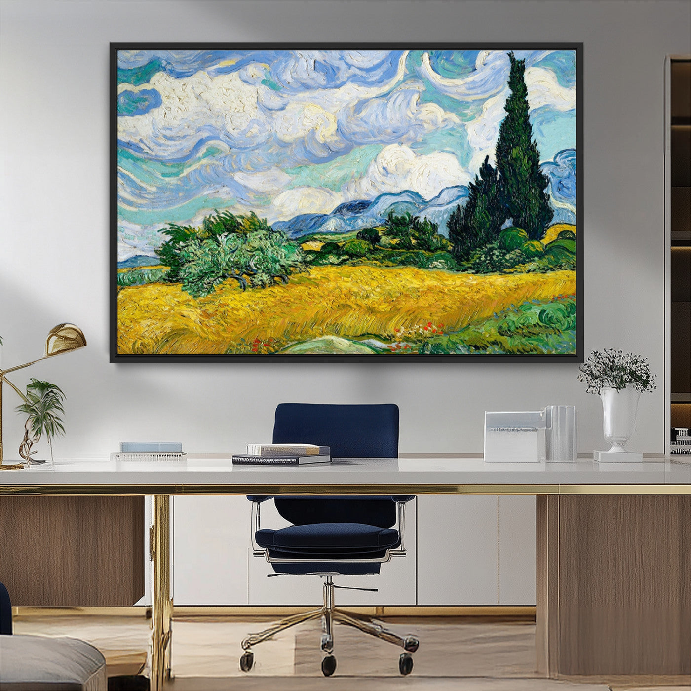 97252-MGV-FC-36X24_Black-Wheatfield With Cypresses By Van Gogh Painting Wall Art Canvas, Wheatfield With Cypresses Canvas
