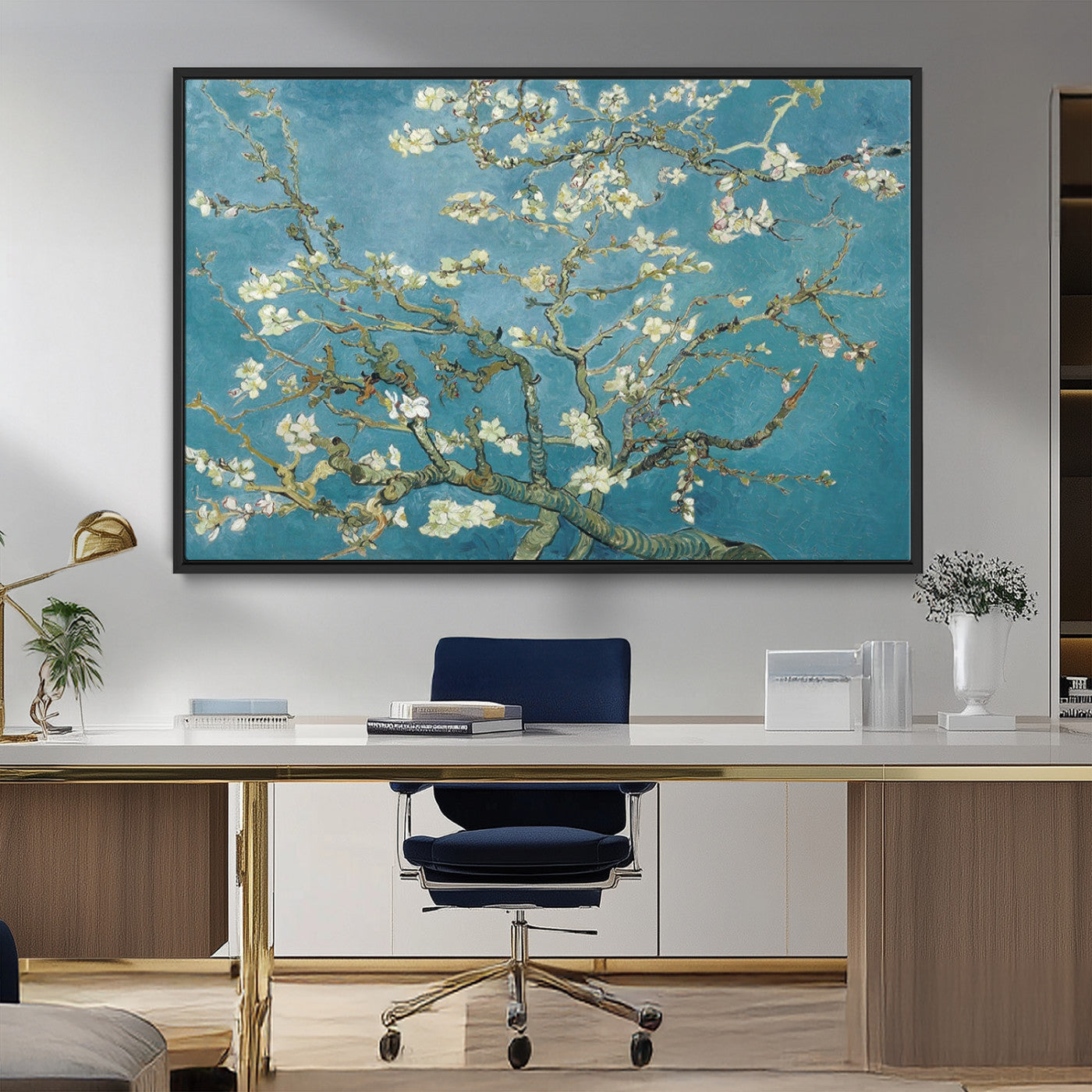 65607-MGV-FC-36X24_Black-Vincent Van Gogh's Almond Blossom Abstract Wall Art Canvas, Van Gogh Almond Blossom Canvas Print