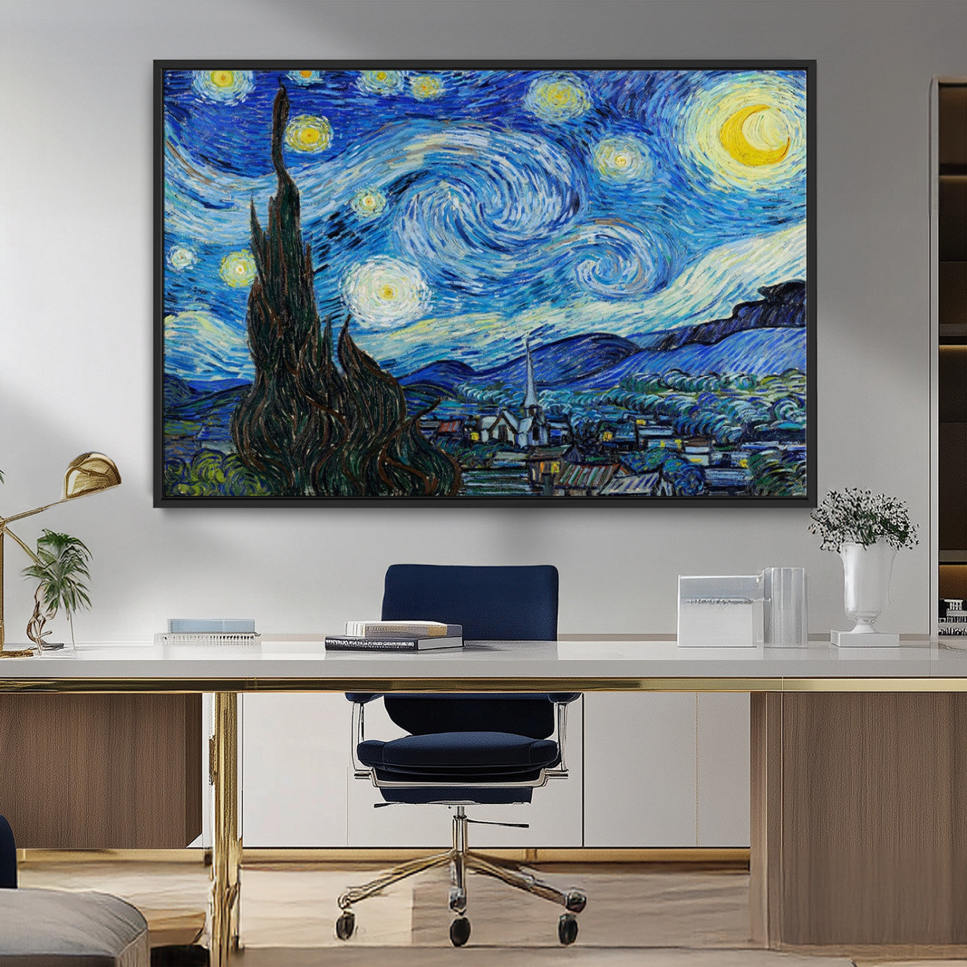 39177-MGV-FC-36X24_Black-Vincent Van Gogh The Starry Night Abstract Wall Art Canvas Print