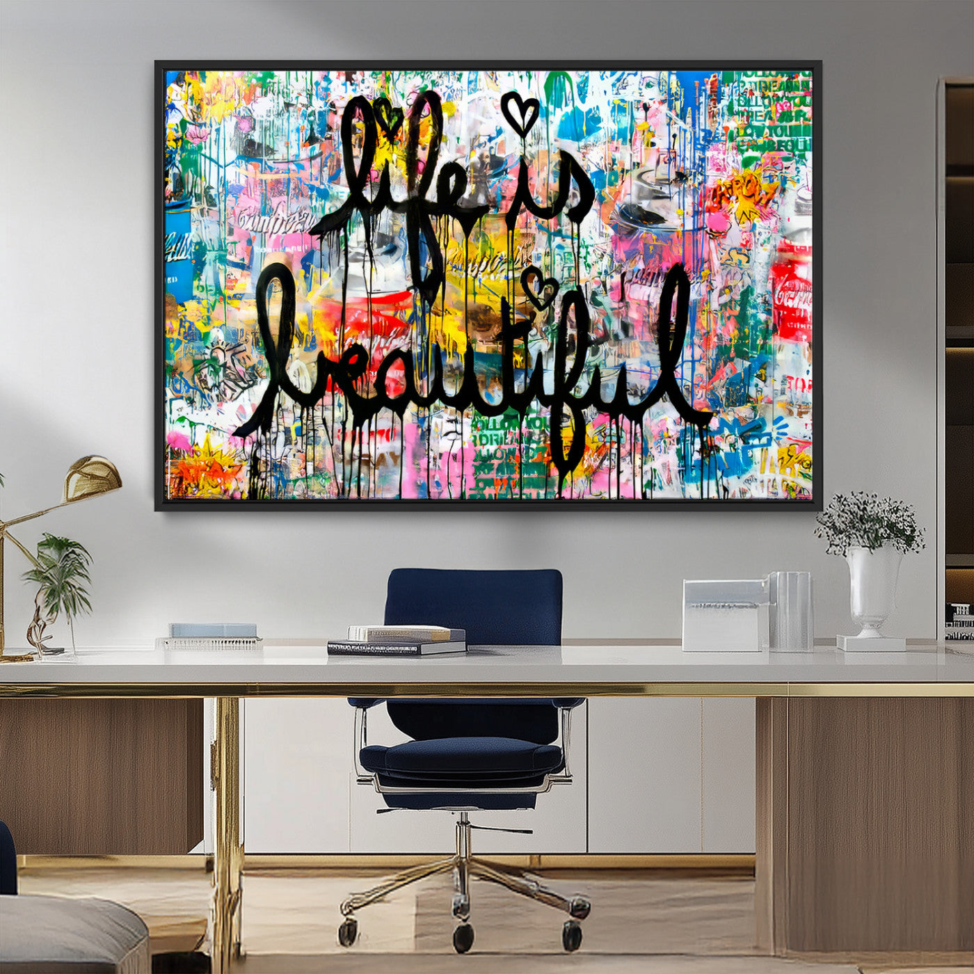 24774-MGV-FC-36X24_Black-Life Beautiful Art Print - Banksy Graffiti Wall Art Canvas Print | Graffiti Wall Art Canvas Print