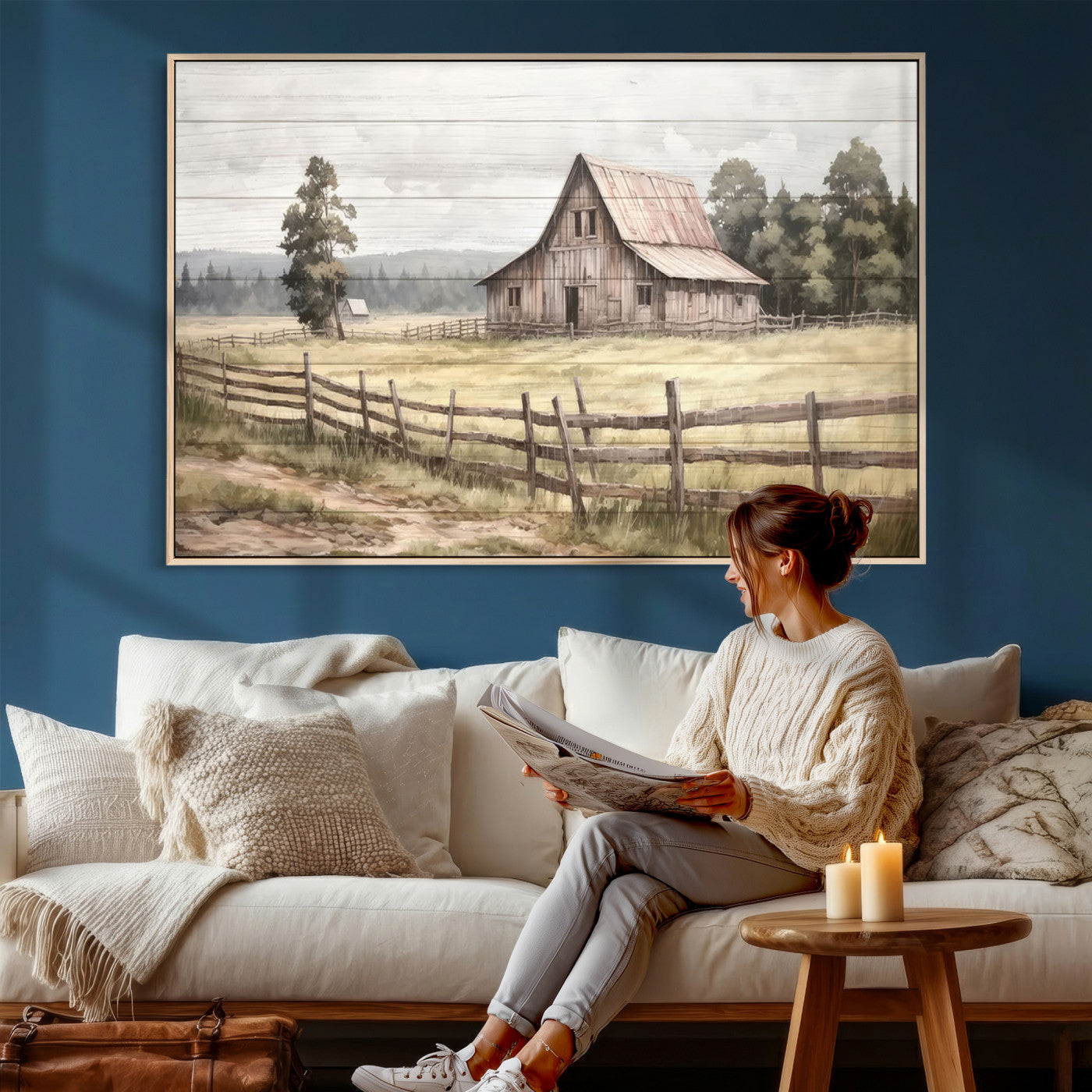 87489-MGV-CV-36X24 - Rustic Farmhouse Barn Wall Art | Framed Gallery Wrap Barn Giclee Canvas Print for Farmhouse Decor