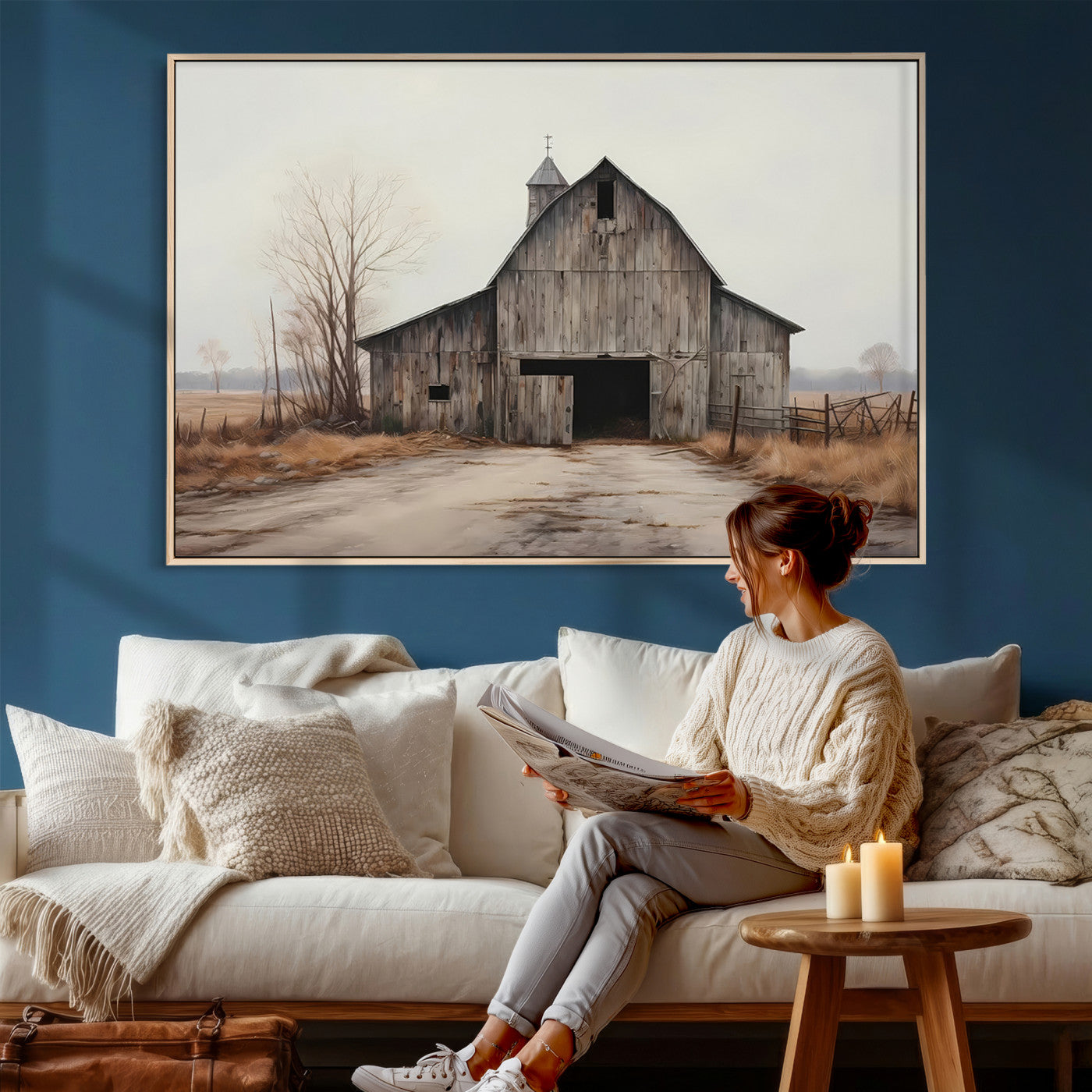 11602-MGV-CV-36X24 - Farmhouse Rustic Barn Wall Art Canvas Print – Framed and Ready to Hang – Perfect Addition to