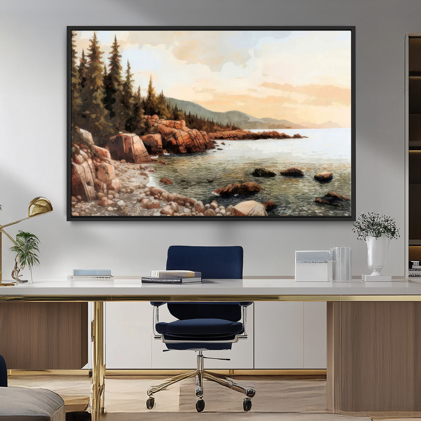 77145-MGV-FC-36X24_Black-Serene Coastal View of Acadia National Park Wall Art - Stunning 3-Panel Wall Art Canvas Print,