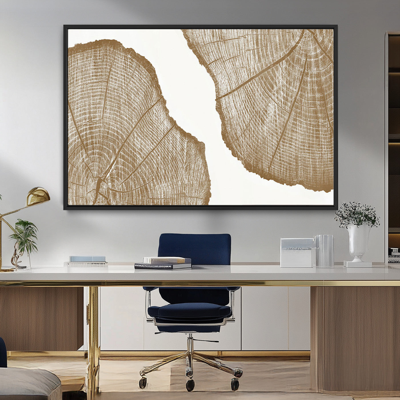 99692-MGV-FC-36X24_Black-Rustic Brown Tree Ring Wall Art Canvas Print – Framed and Ready to Hang – Elegant Nature-Inspired