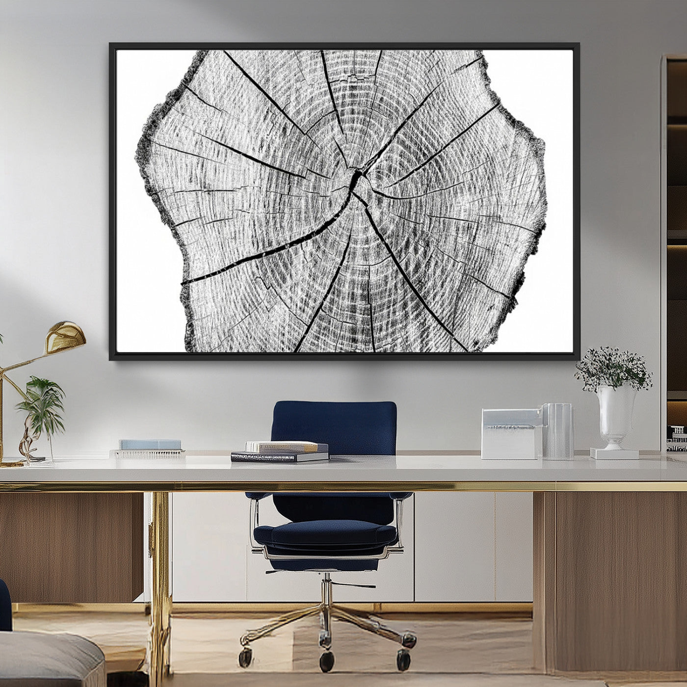 98709-MGV-FC-36X24_Black-Rustic Tree Ring Wall Art Canvas Print – Framed and Ready to Hang – Perfect for Nature-Inspired and