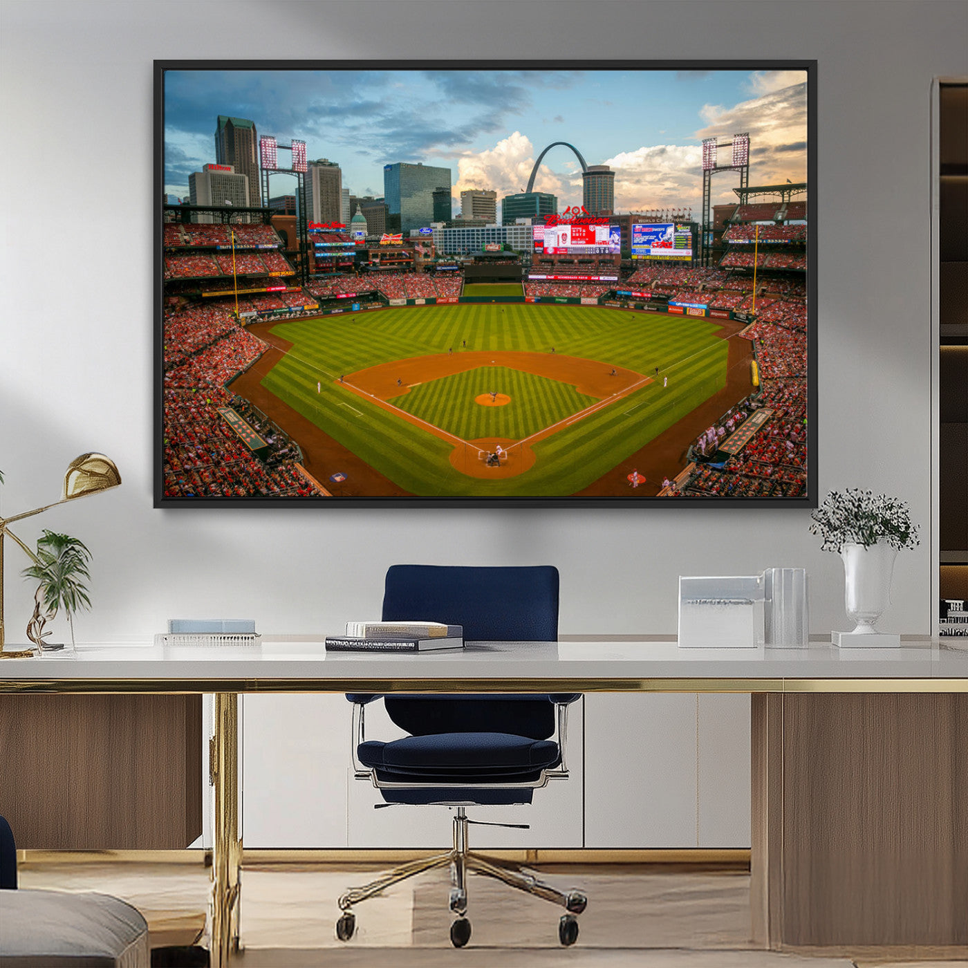 91908-MGV-CV-36X24-Busch Stadium Wall Art Print | St. Louis Cardinals Baseball Stadium Canvas Print | Framed Sports