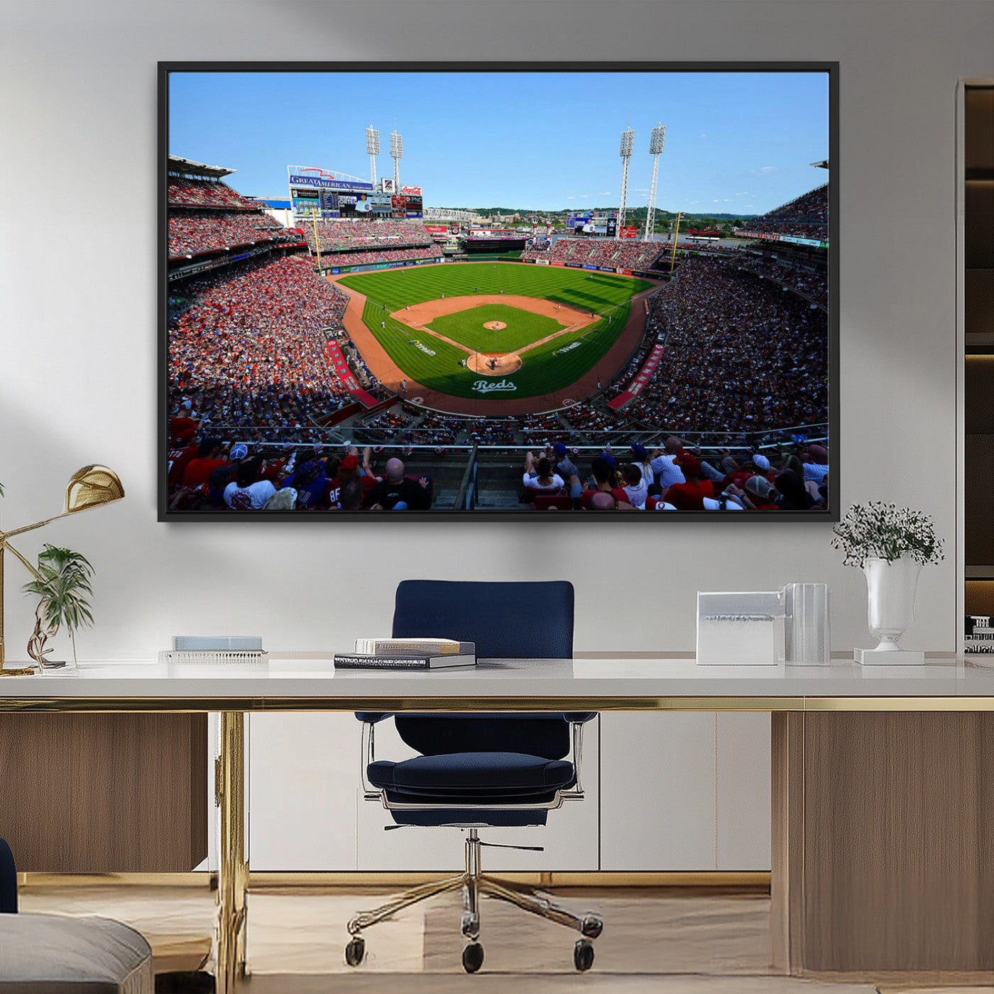90998-MGV-FC-36X24_Black-Cincinnati Reds Baseball Canvas Print - Great American Ball Park Stadium Wall Art Canvas Print