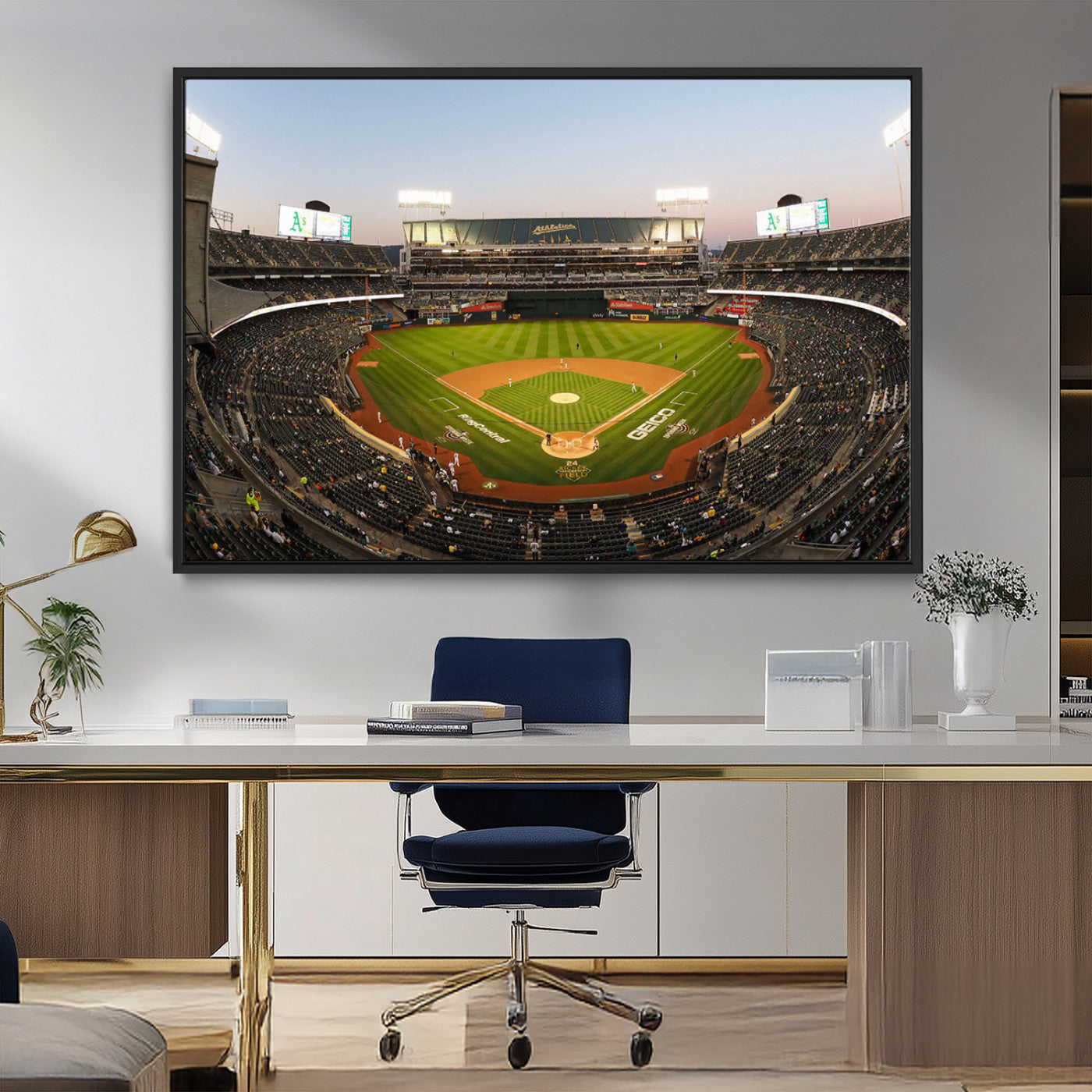 45272-MGV-FC-36X24_Black-Oakland Athletics Baseball Team Print - RingCentral Coliseum Stadium Wall Art Canvas Print