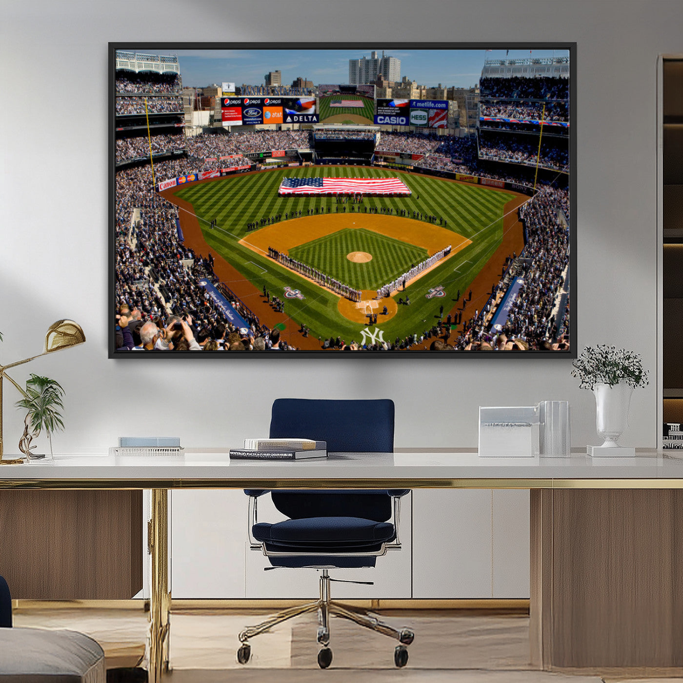 20879-MGV-FC-36X24_Black-Yankee Stadium New York Wall Art Print | 3-Panel Canvas Print of Yankees Baseball Stadium | Large