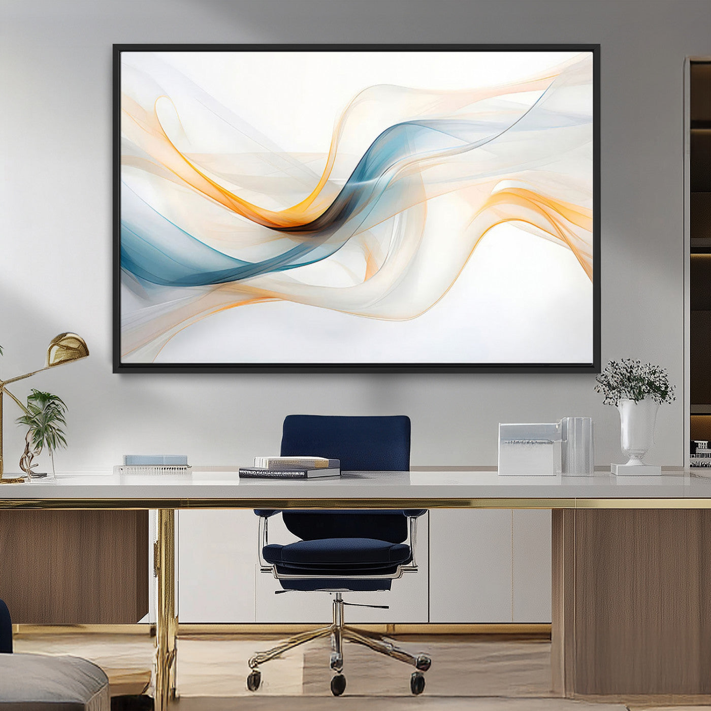 60881-MGV-FC-36X24_Black-Decorative Turquoise Abstract Wave Wall Art Canvas Print
