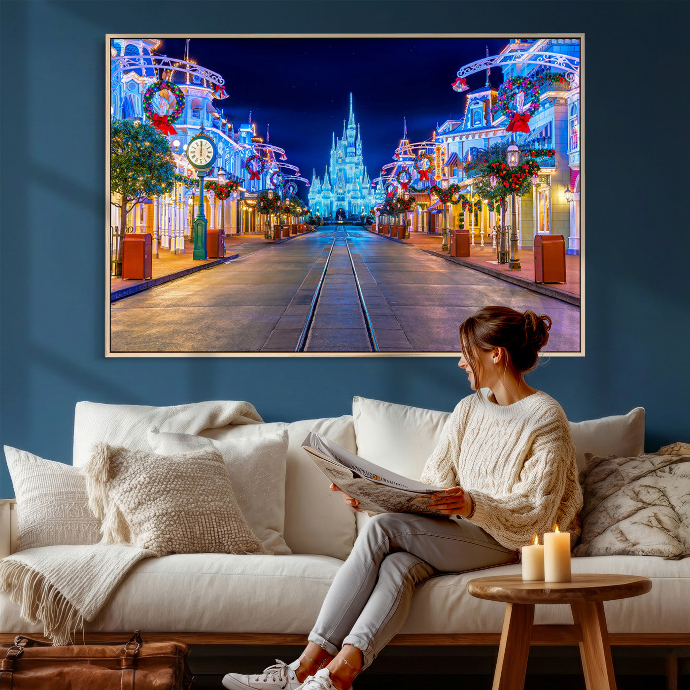 12470-MGV-CV-36X24 - Disney Castle Wall Art – Large Magic Kingdom Canvas Artwork, Fairytale Design, Kids Room Christmas Decor for Home, Office