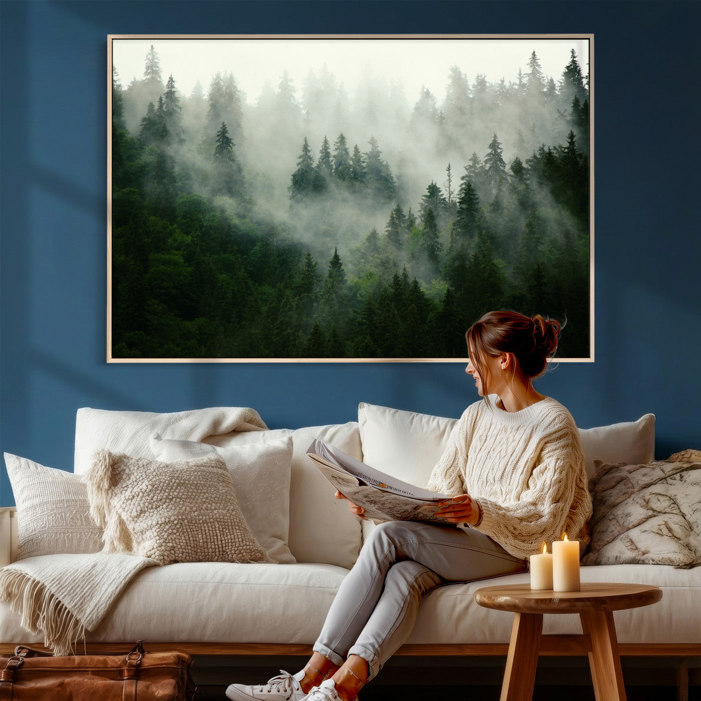 167720496-MGV-CV-36X24 - Misty Forest Mountain Wall Art Canvas | Large 3-Panel Foggy Landscape Canvas Print | Nature Misty