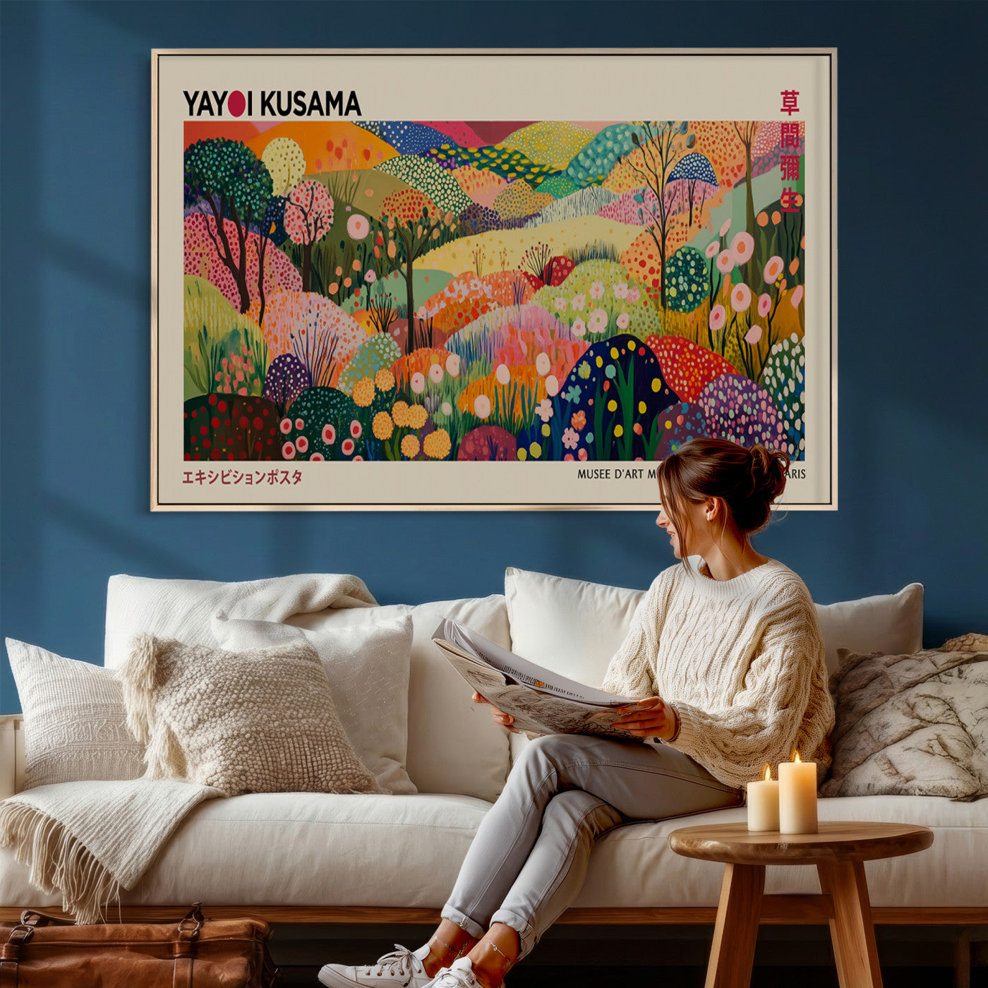 98921-MGV-CV-36X24 - Framed Yayoi Kusama 1986 Wall Art Print – Japanese Wall Art Print, Wabi Sabi Yayoi Kusama Print