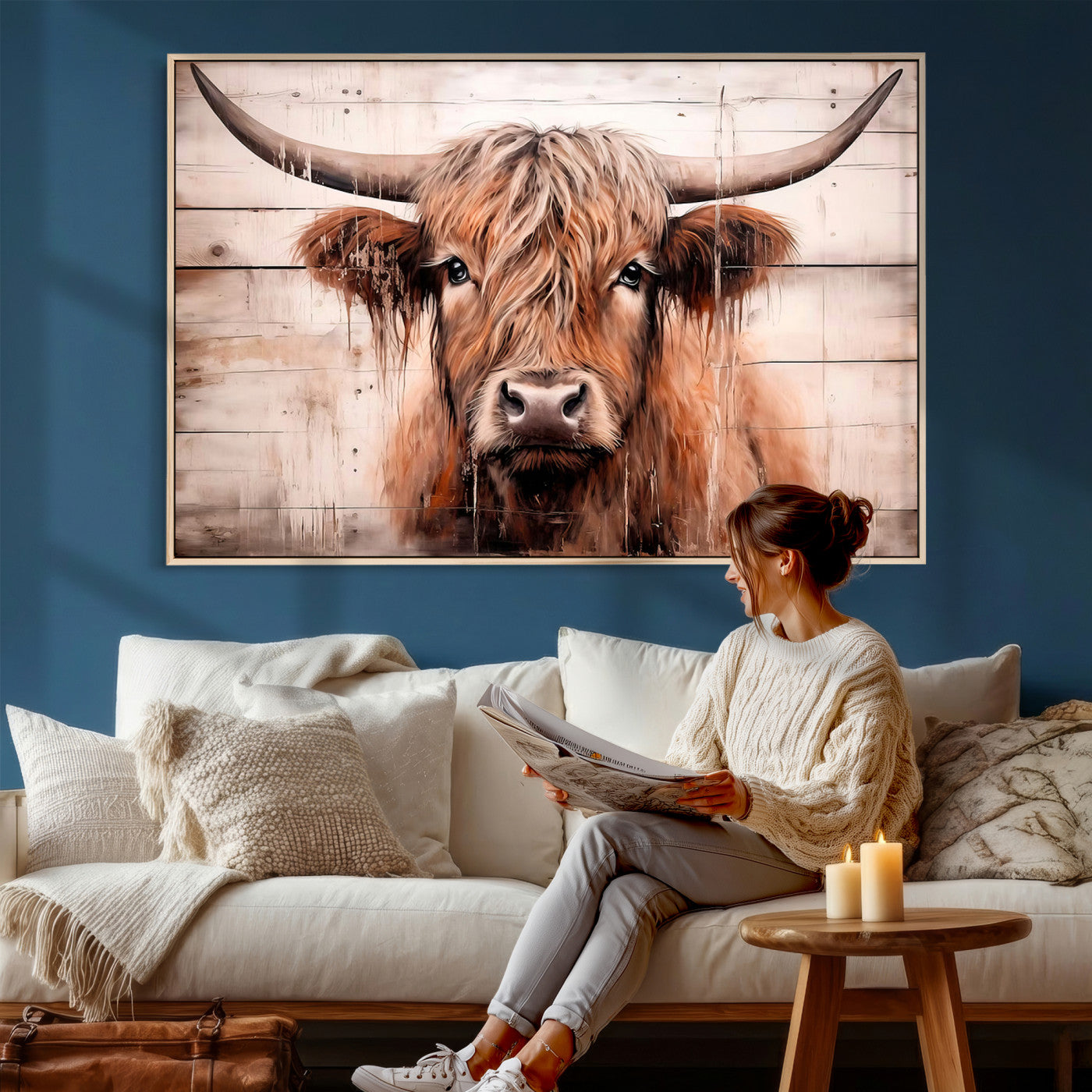 93730-MGV-CV-36X24 - Vintage Scottish Highland Cow Cattle Art Print Farmhouse Wall Art Canvas Print