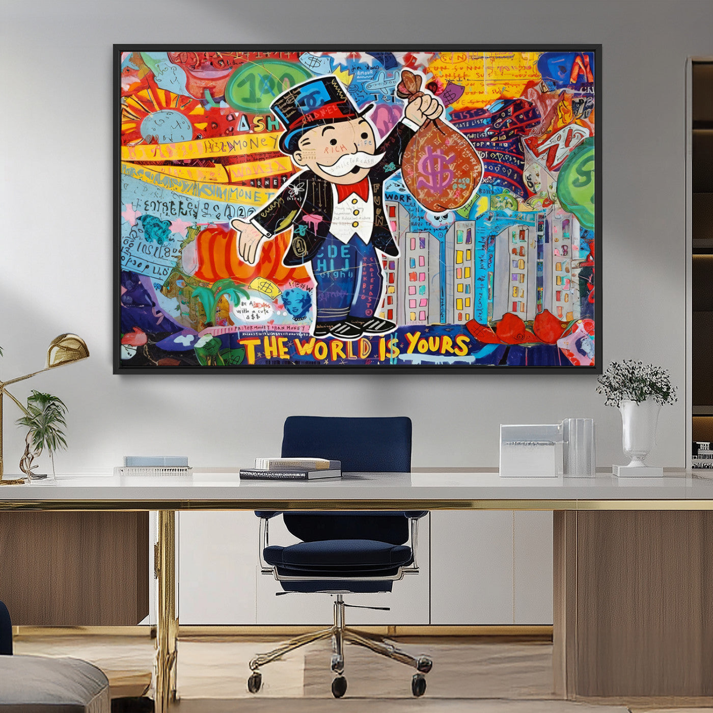 96320-MGV-FC-36X24_Black-Pop Art Monopoly Man Canvas Wall Art Print - Bold and Colorful Street Art-Inspired Decor for Living