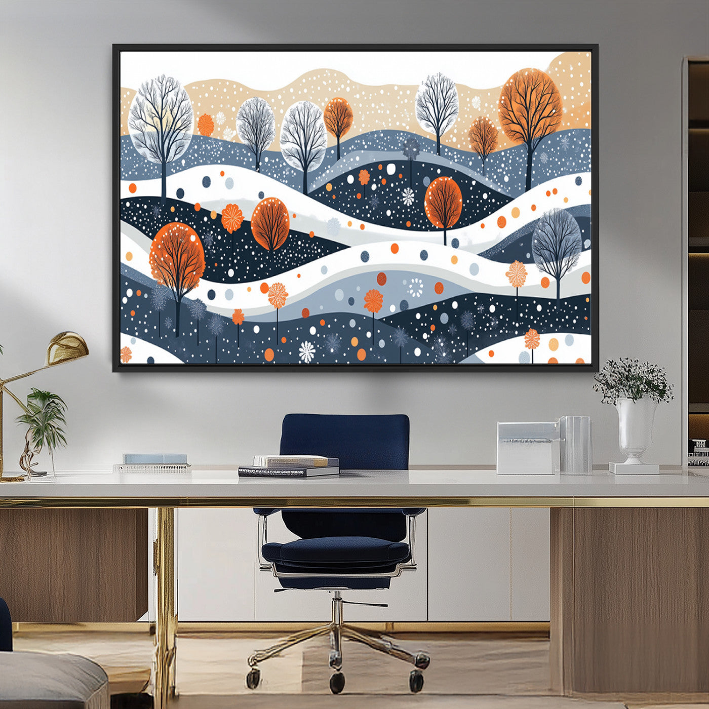 22651-MGV-FC-36X24_Black-Abstract Winter Landscape Canvas Wall Art Print - Large Colorful Nature Wall Decor