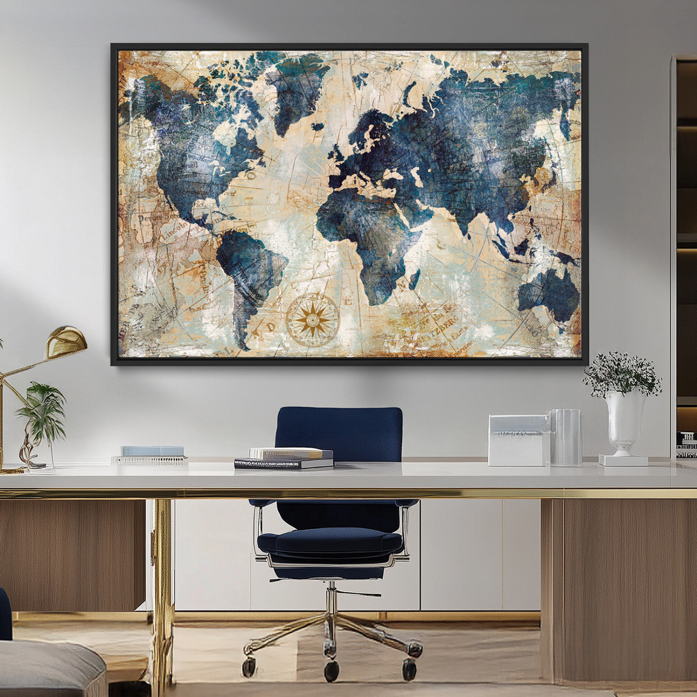 84561-MGV-FC-36X24_Black-Push Pin World Map Canvas Print – Framed Wall Art for Couples, Travel Tracker Map, Anniversary Gift for Home Decor