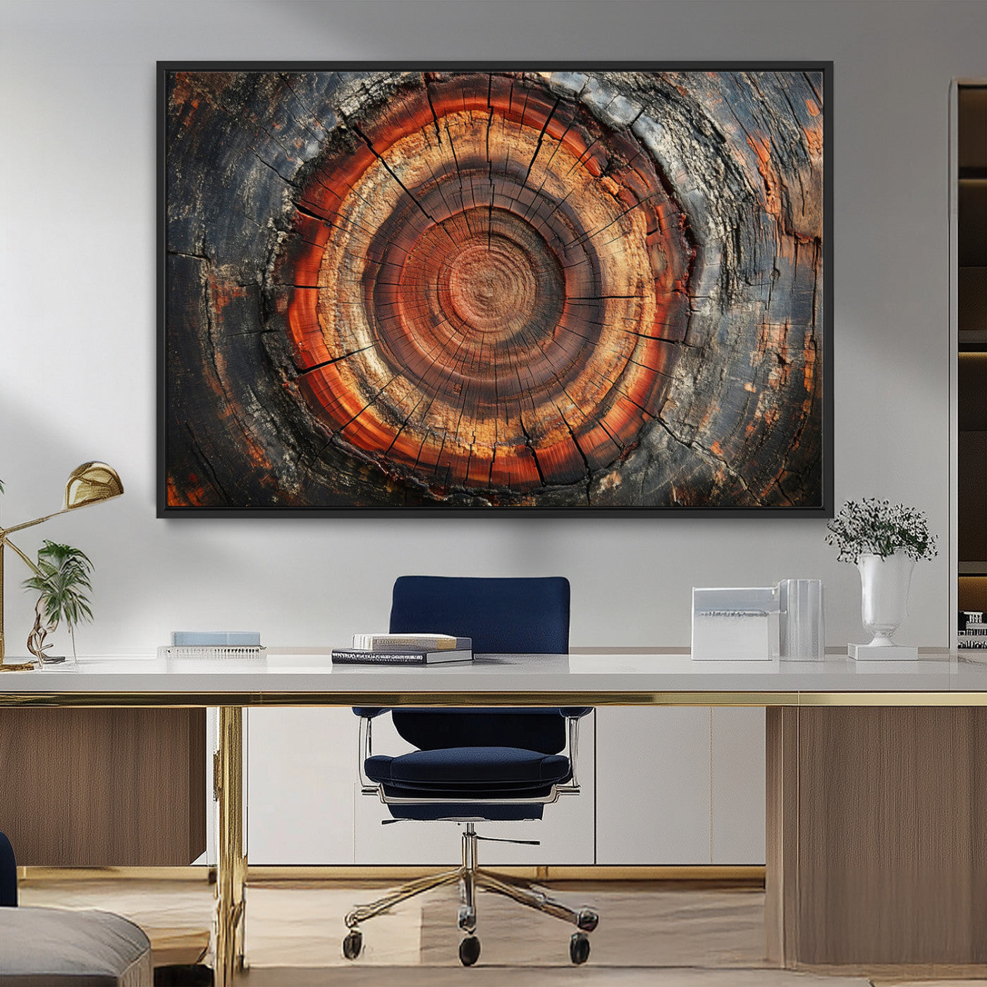 82212-MGV-FC-36X24_Black-Wood Grain Canvas Wall Art - Framed Abstract Tree Ring Framed Wall Art, Wood Grain Canvas Wall
