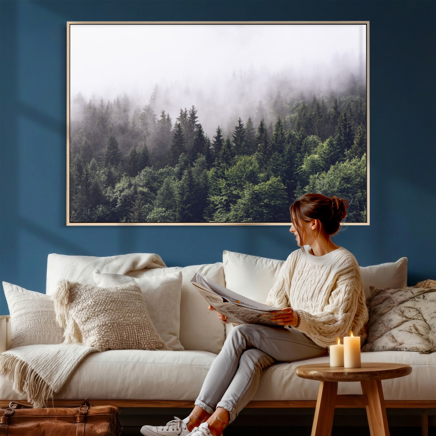 42578900-MGV-CV-36X24 - Misty Forest Wall Art | Foggy Forest Canvas Print | Large Nature-Inspired Misty Tree Landscape for