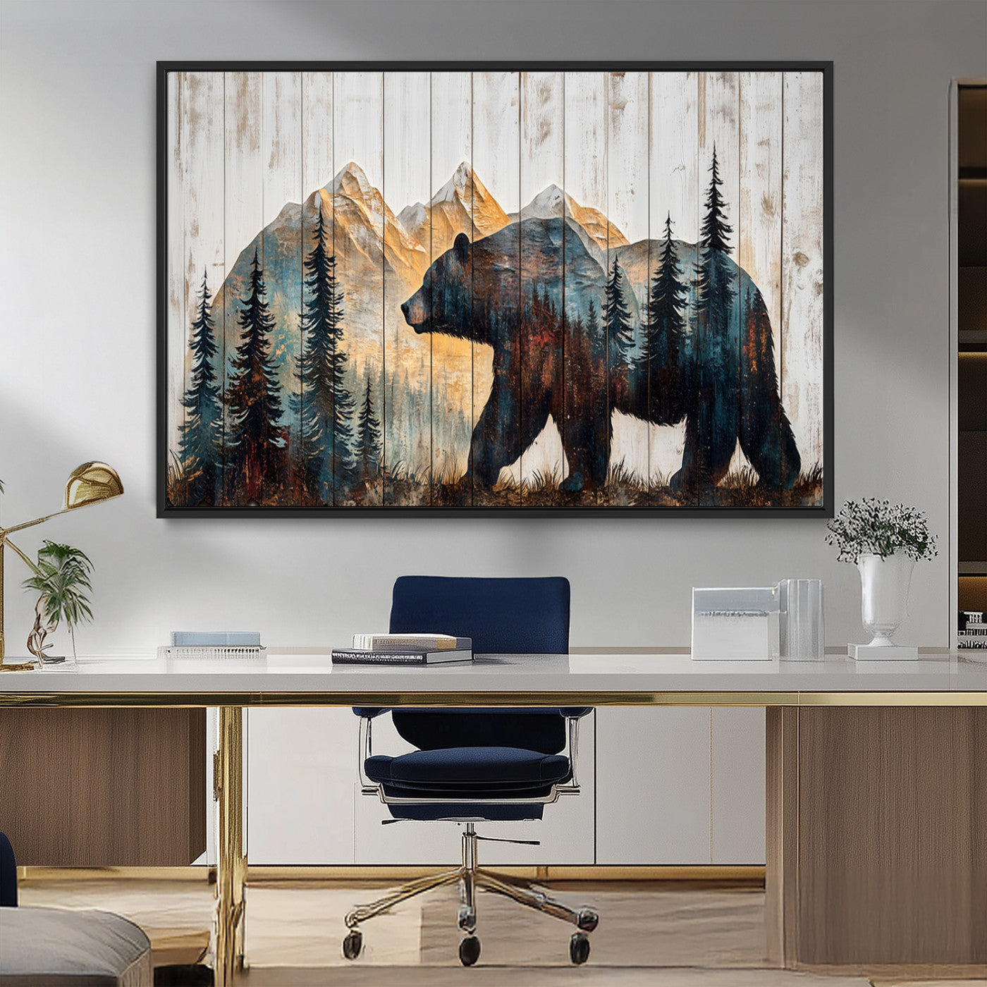 90077-MGV-FC-36X24_Black-Rustic Bear Wall Art - Grizzly 399 Bear Wall Art - Mountain Wood Canvas Wall Art - Nature Theme