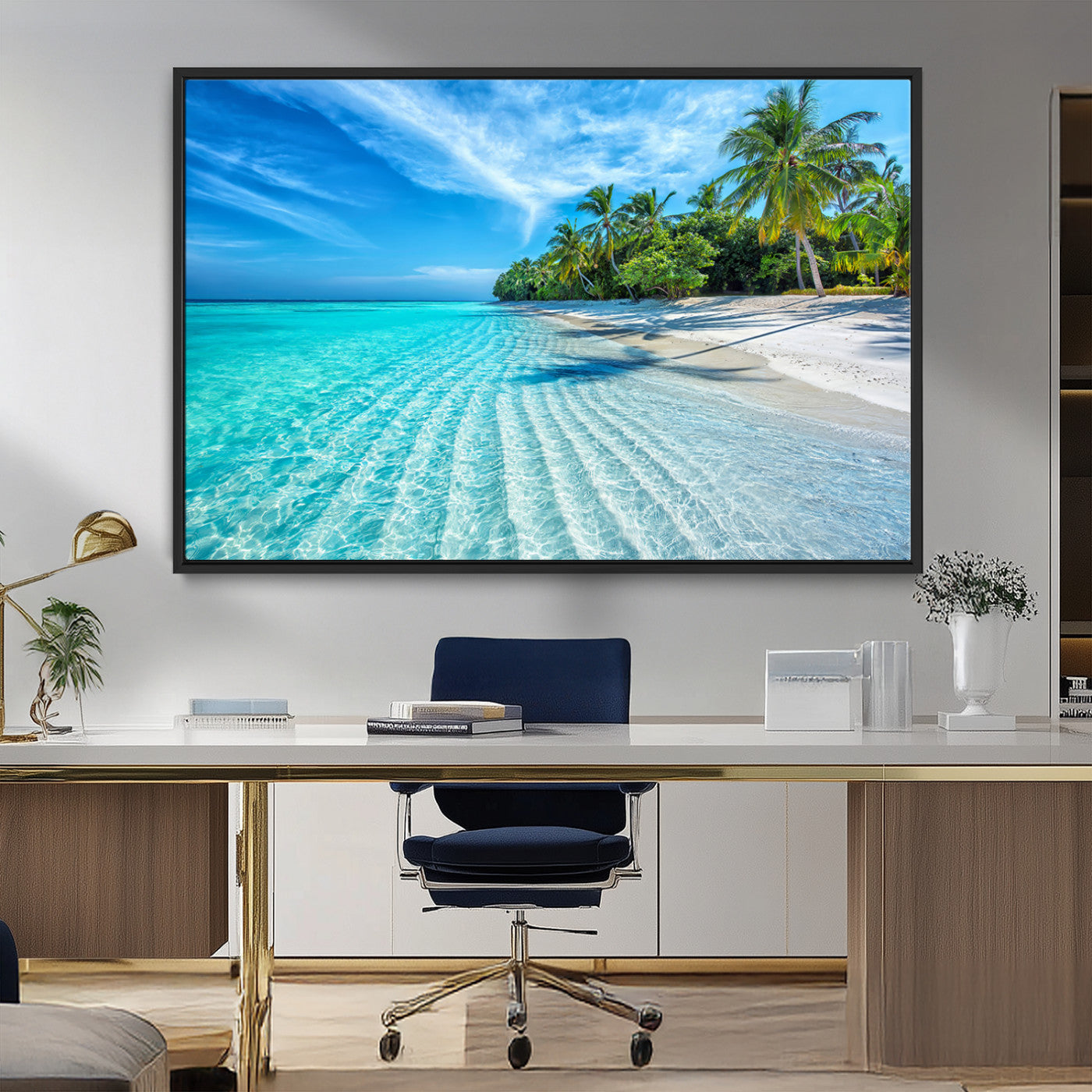 14788-MGV-FC-36X24_Black-Tropical Beach Wall Art Canvas Print - Serene Ocean Landscape with Crystal Clear Turquoise Water and