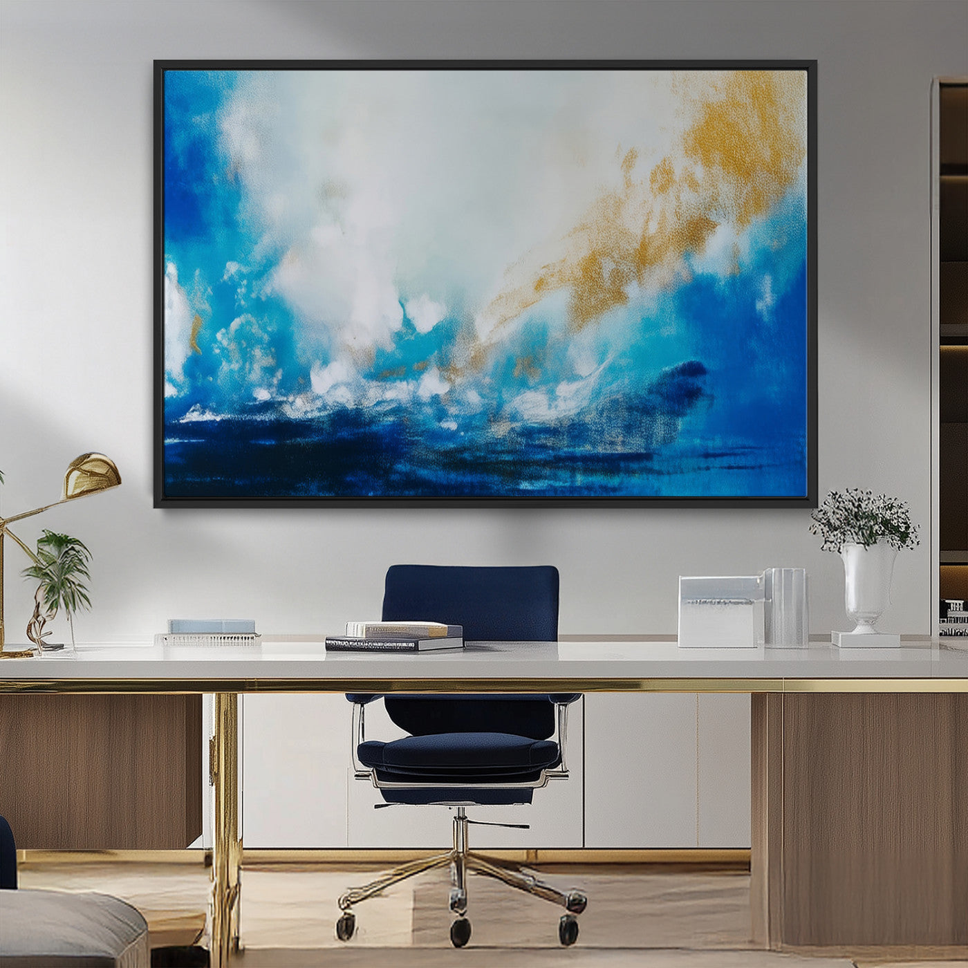 84745-MGV-FC-36X24_Black-Blue Abstract Print - Dynamic Ocean-Inspired Canvas Wall Art