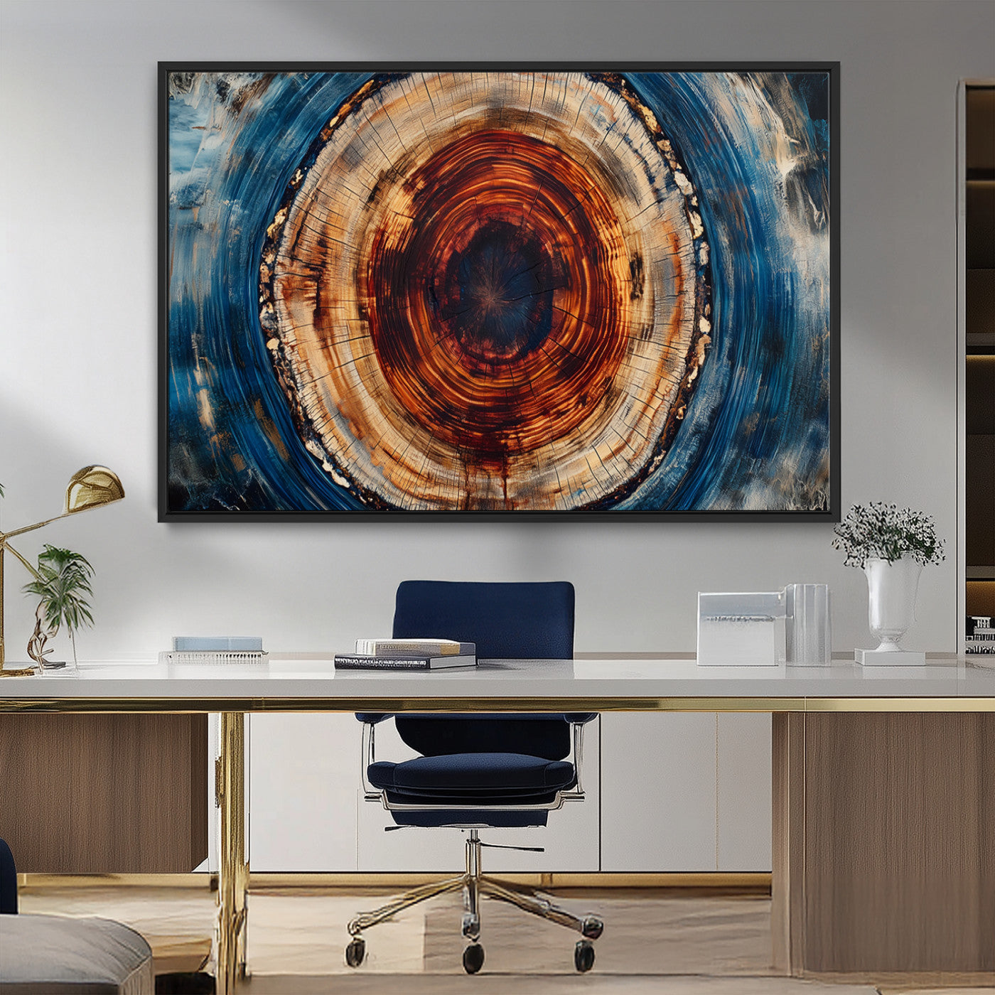 90395-MGV-FC-36X24_Black-Abstract Framed Tree Rings Wall Decor, Wood Grain Rings Artwork Print, Nature Woodland Modern Wall