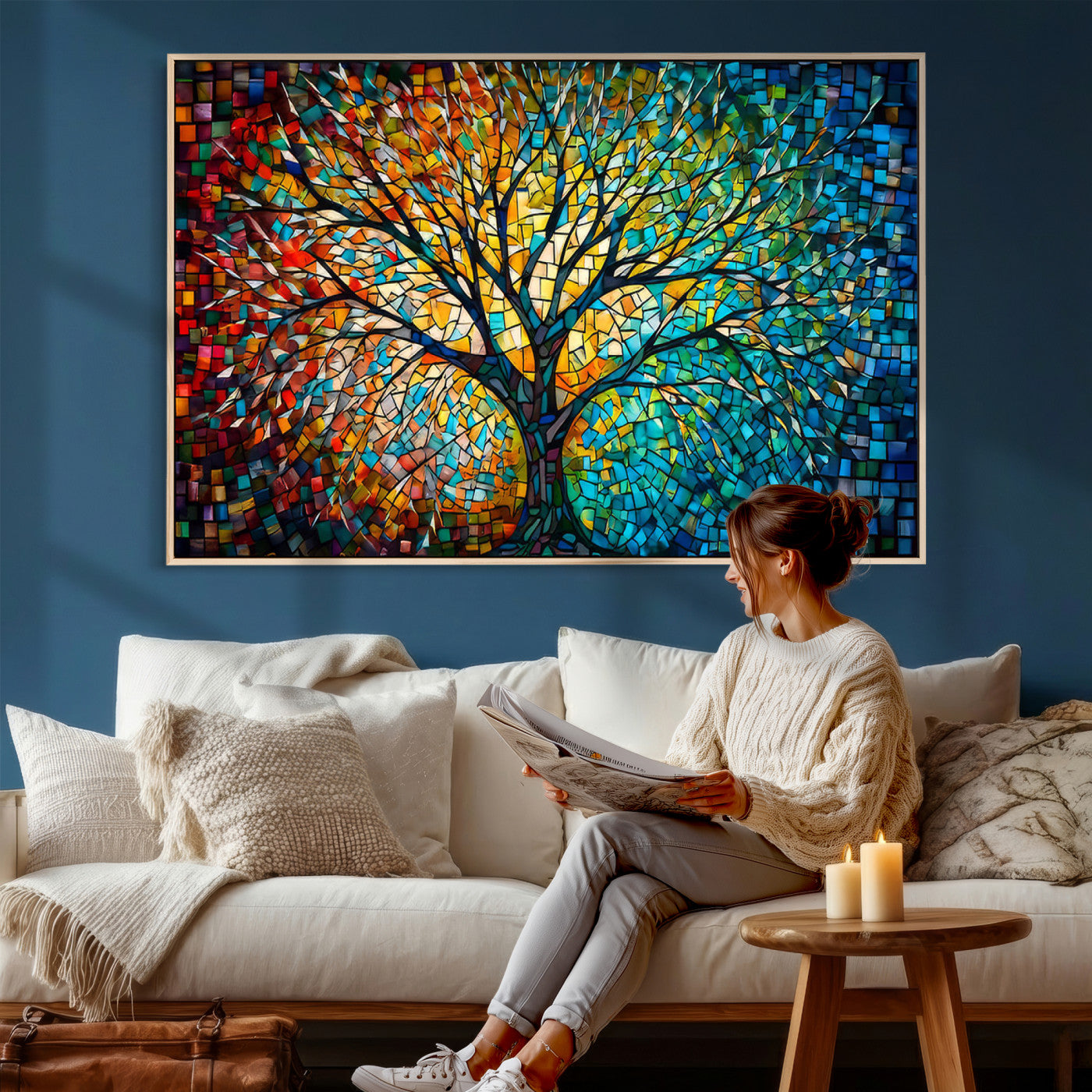 99325-MGV-CV-36X24 - Yggdrasil Tree of Life Wall Art Print Canvas | Mosaic Style 3-Panel Canvas Print