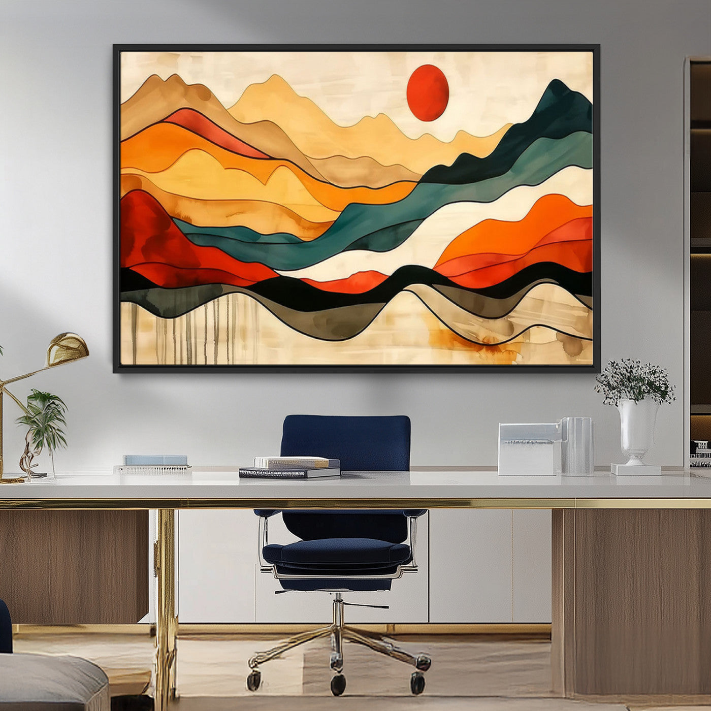 23241-MGV-FC-36X24_Black-Mid Century Wall Art Print - Abstract Woodland Print - Modern Art Panoramic Mountain Wall Art