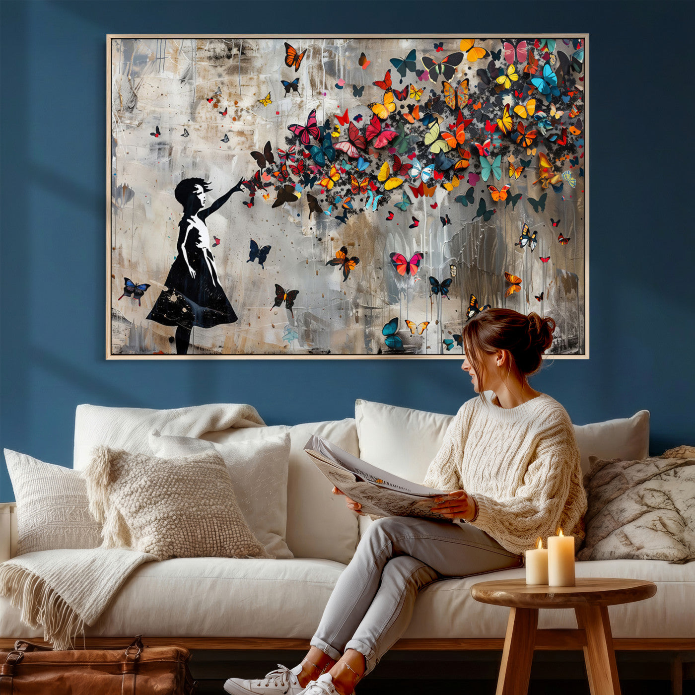 51446-MGV-CV-36X24 - Banksy Butterfly Girl Wall Art | 3-Piece Butterfly Girl Canvas