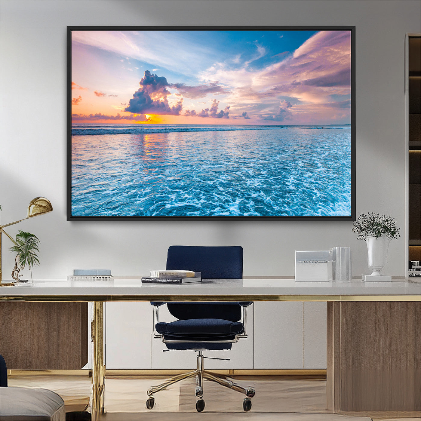 36641-MGV-CV-36X24-Ocean Sunset Canvas Wall Art Print – Tranquil Seascape Vibrant Sky Rolling Waves Coastal Artwork for Home, Office