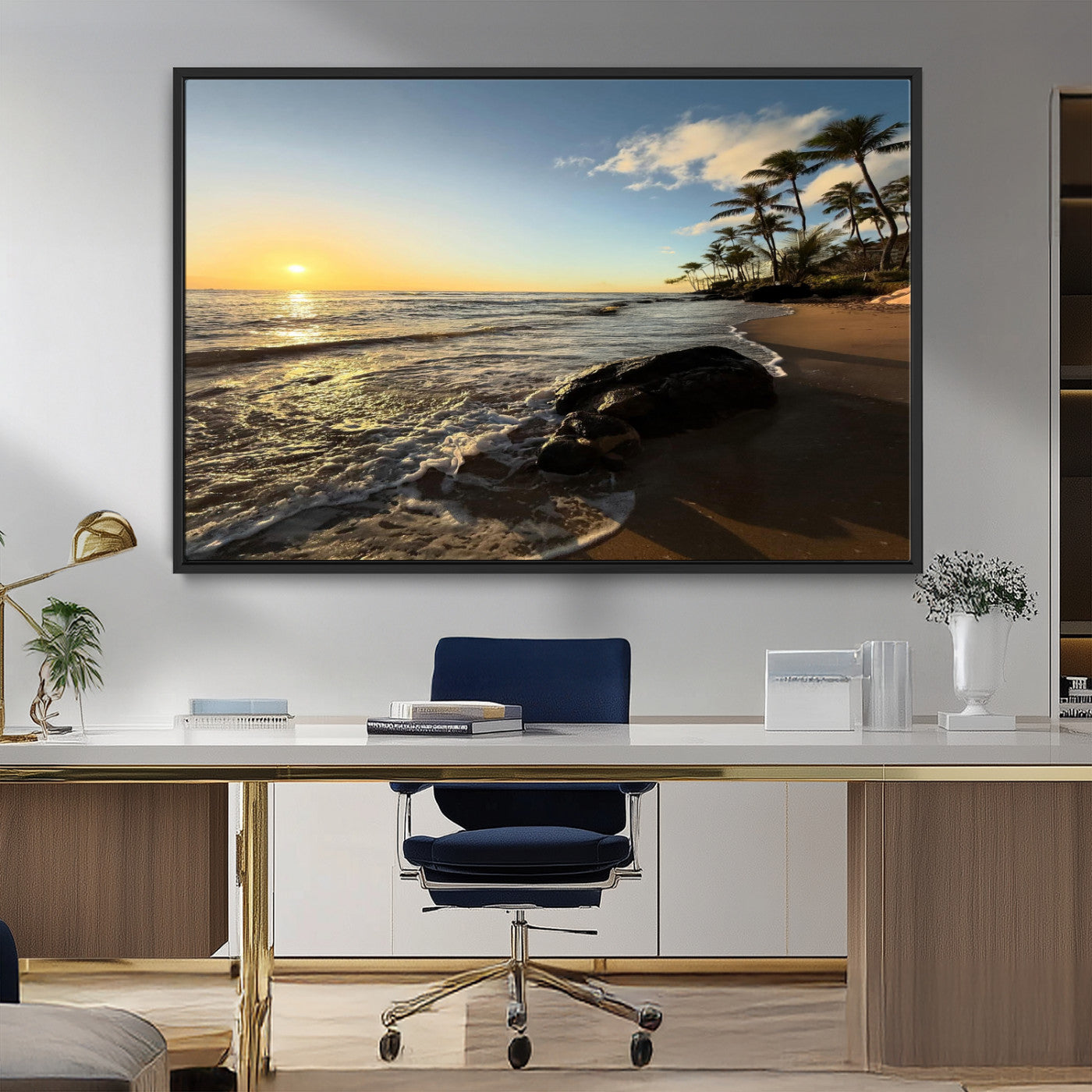 Nadir2-MGV-FC-36X24_Black-Tropical Beach Wall Art - Stunning Ocean Sunset Canvas Print with Palm Tree Design for Relaxing and