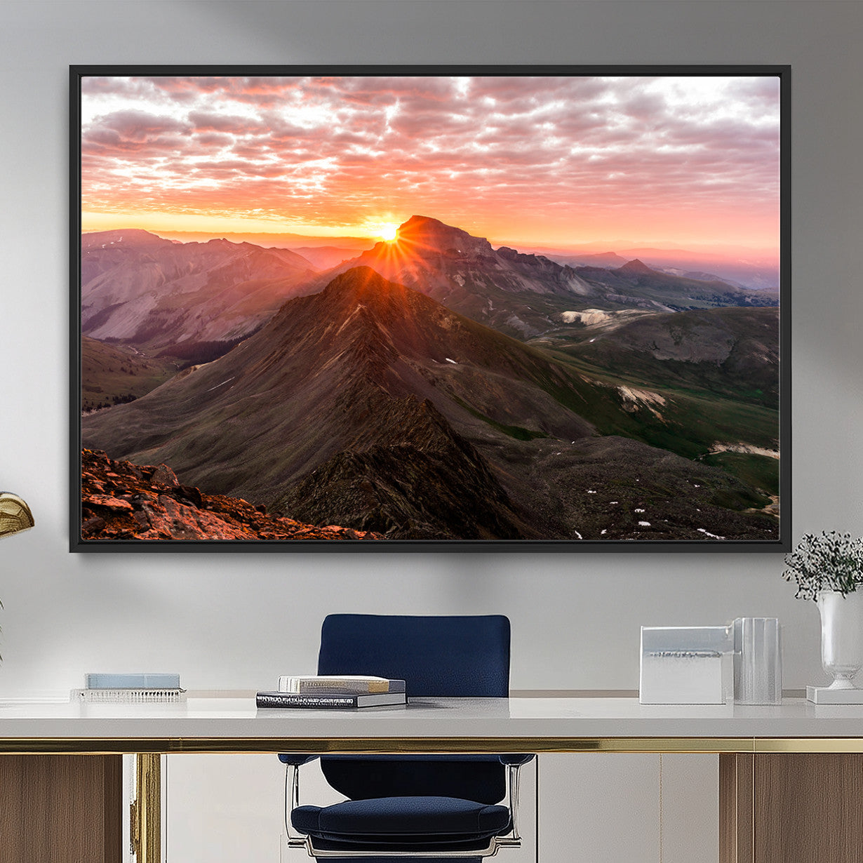 MGV-FC-36X24 - Majestic Sunrise Wall Art – Canvas Print of Rugged Mountain Peaks, Vibrant Sky, Serene Landscape, Nature Decor for Home or Office