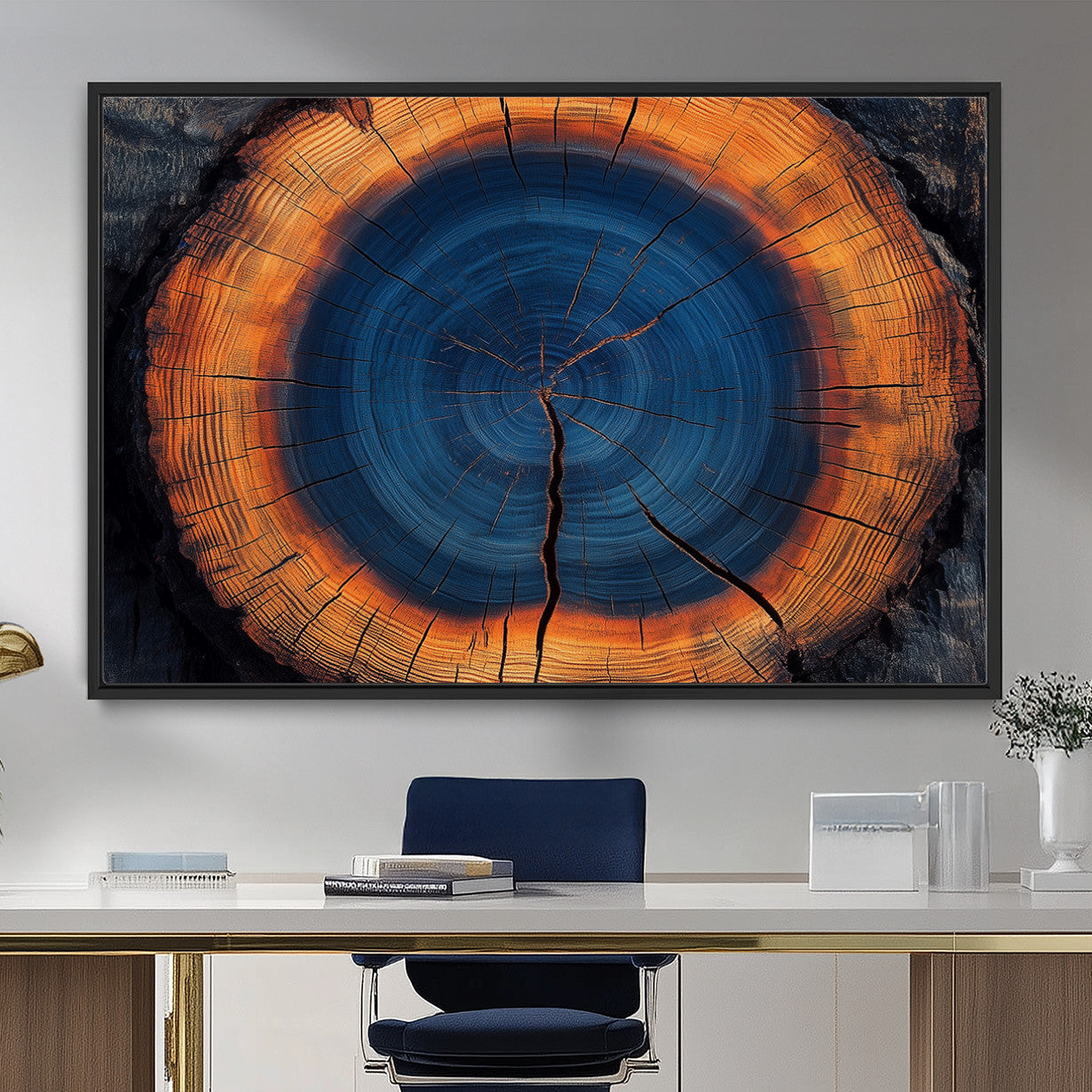 MGV-FC-36X24 - Abstract Tree Ring Wall Art Print, Natural Rustic Wood Texture Canvas Print, Framed Tree Ring Printing, Wood Tree Stump Artwork Canvas Print