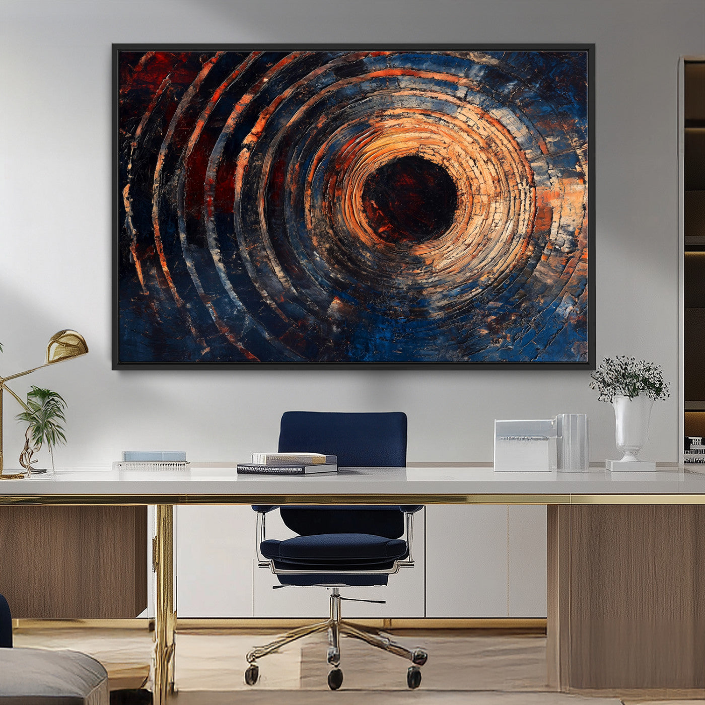 10017879-MGV-FC-36X24_Black-Wood Tree Ring Wall Art Canvas Print – Framed Natural Wood Artwork, Rustic Tree Slice Perfect Decor for Home, Office