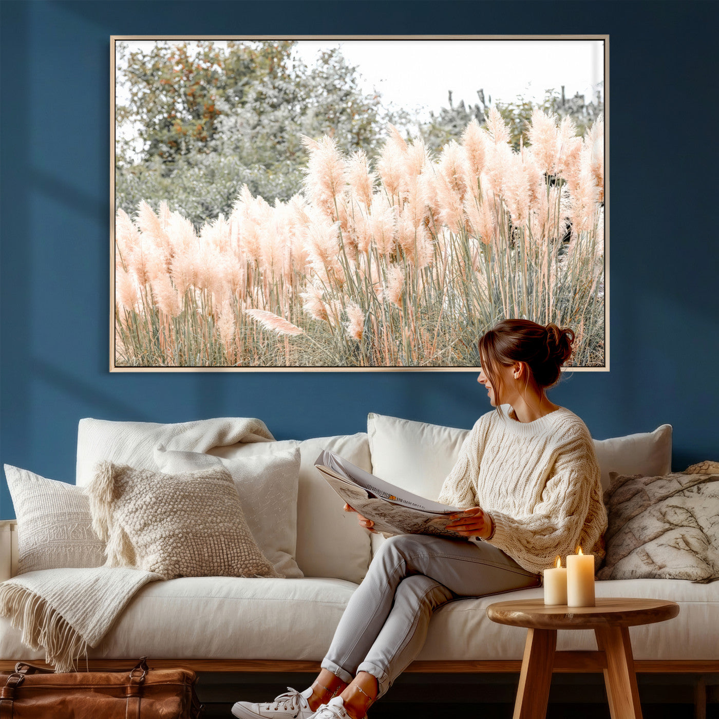 21826392-MGV-CV-36X24 - Pampas Grass Wall Art – Soft Blush Hues and Natural Texture Canvas Print, Serene Outdoors & Botanical Charm for Living Room or Nature Decor