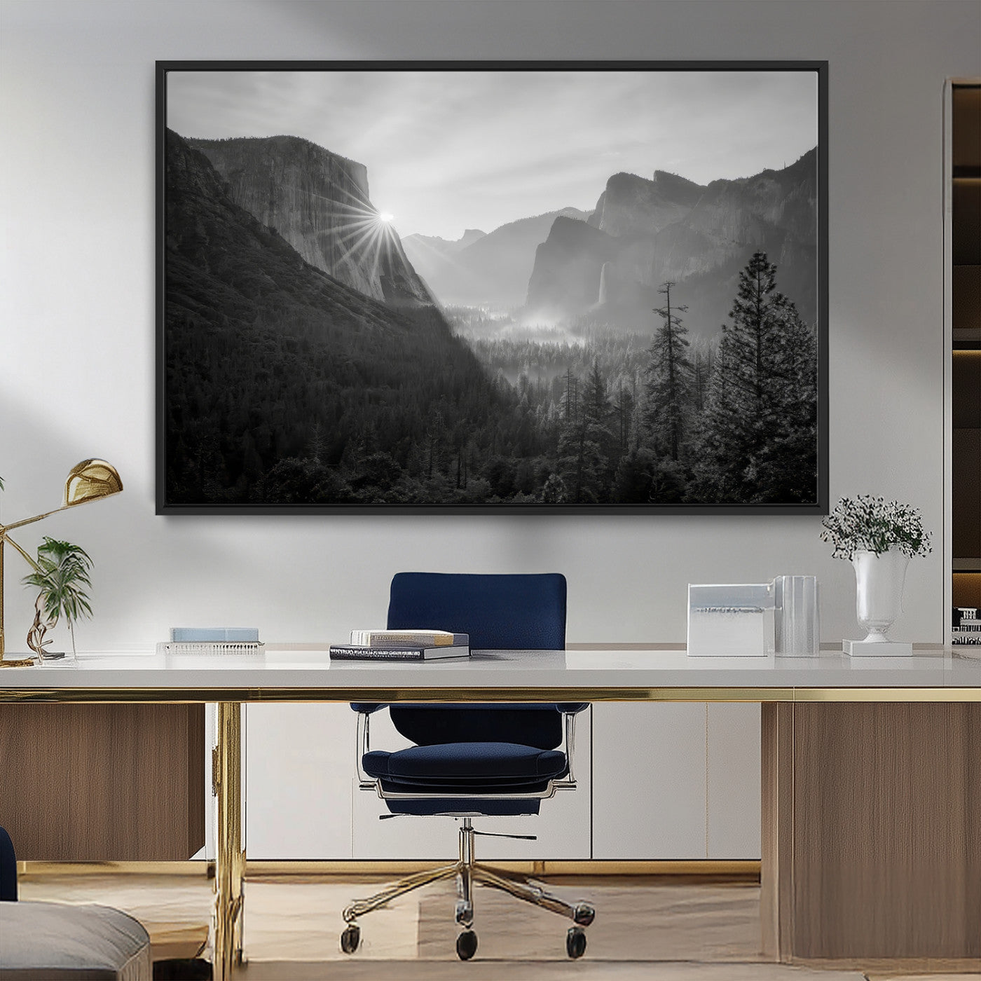 39278955-MGV-CV-36X24-Yosemite Valley Wall Art Canvas Print – Framed El Capitan Sunrise Misty Mountain Modern Rustic Artwork for Home Office
