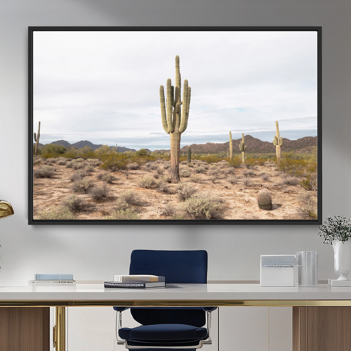 MGV-FC-36X24 - Saguaro Cactus Wall Art Canvas Print, Framed Desert Cactus Art Picture Print, Earthy Desert Perfect Southwestern Boho Decor Artwork