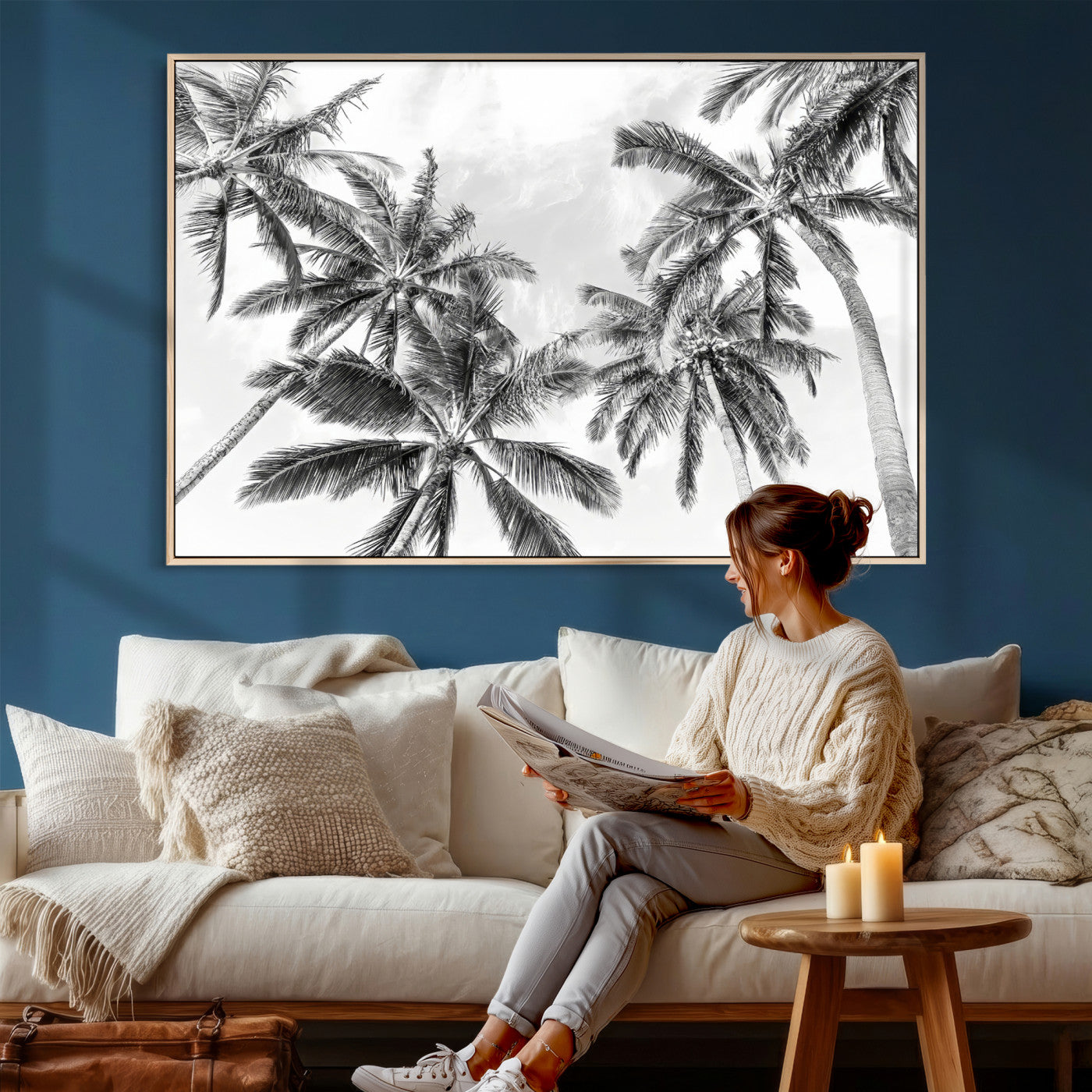 62113786-MGV-CV-36X24 - Palm Trees Wall Art – Tropical Breeze Canvas Print, Vacation Island Silhouette, Coastal Calm and Summer Paradise for Living Room or Beach House Decor