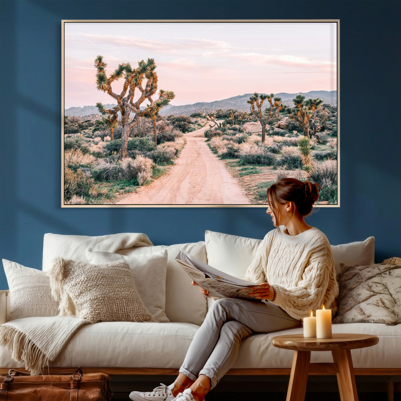 12540952-MGV-CV-36X24 - Desert Trail Wall Art – Canvas Print of Joshua Trees & Sunset Glow, Sandy Path Wilderness, Scenic Nature Escape Decor for Living Room, Office or Bedroom