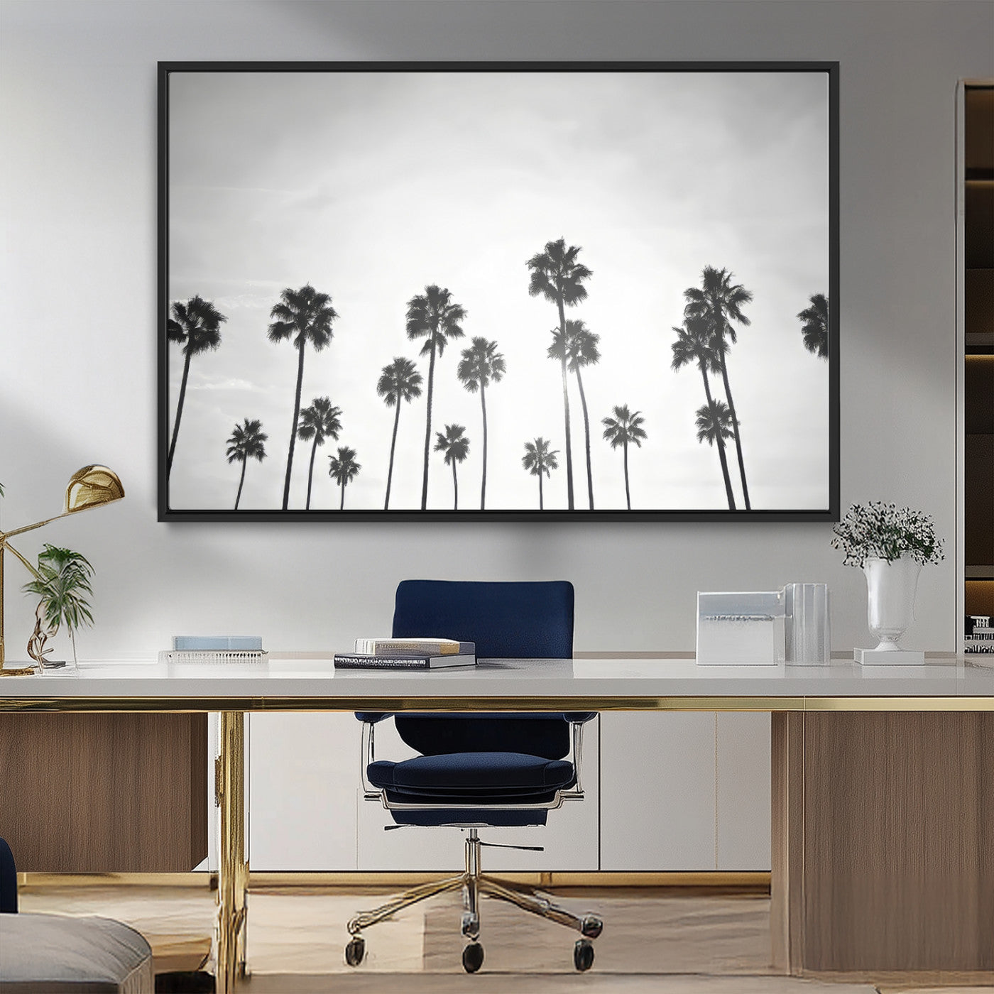 62298277-MGV-FC-36X24_Black-Monochrome Palms Wall Art Canvas Print – Framed Minimalist Silhouetted Trees Artwork for Home, Office, Living Room