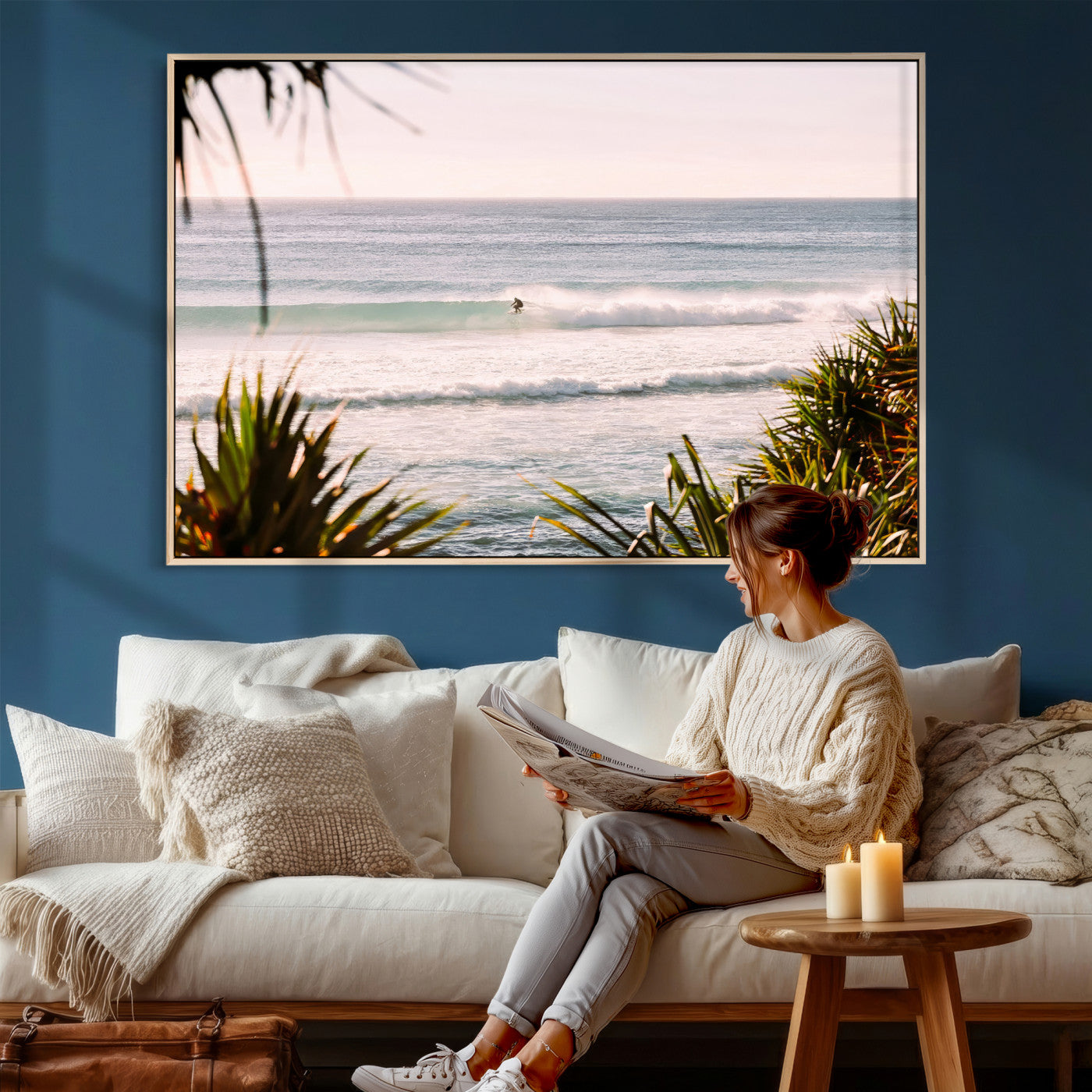23287092-MGV-CV-36X24 - Ocean Surfer Wall Art Canvas Print | Framed Coastal Surf Art Picture Tropical Beach Artwork for Home Office