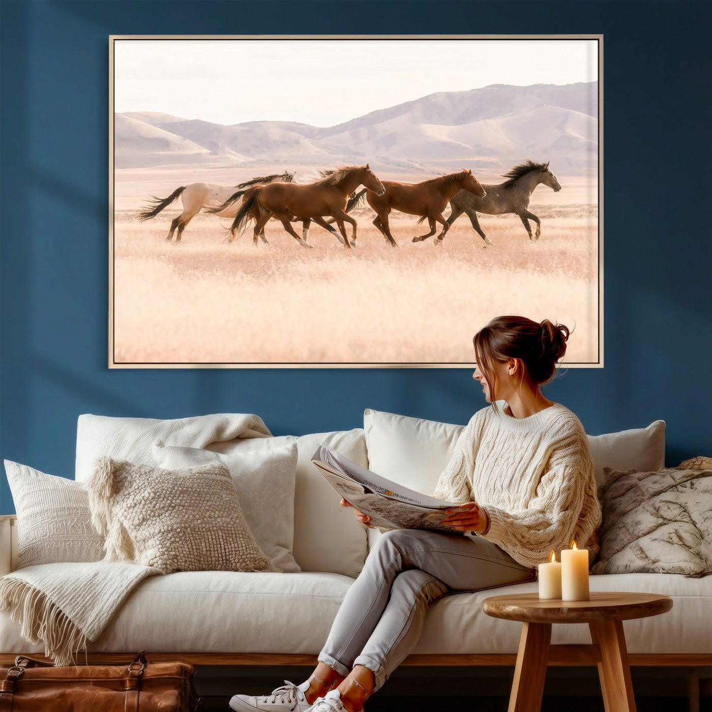 HORSESH-MGV-CV-36X24 - Wild Horses Wall Art – Running Freedom Canvas Print, Graceful Movement, Outdoor Landscape, Nature’s Power and Spirit, Home or Office Decor