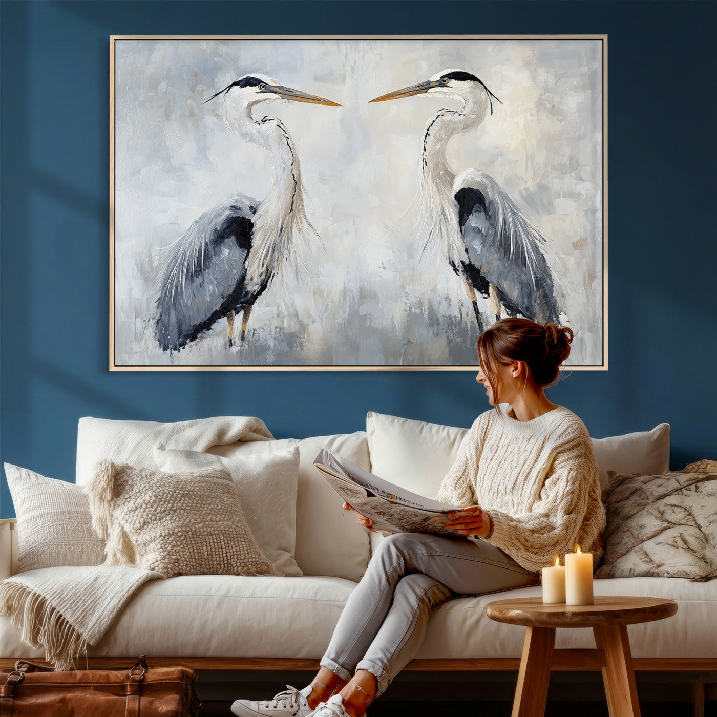 90806932-MGV-CV-36X24 - Heron Wall Art Wall Art Canvas Print, Framed Bird Canvas Decor Art Picture Print, Nature Inspired Perfect Coastal Minimalist Decor Artwork